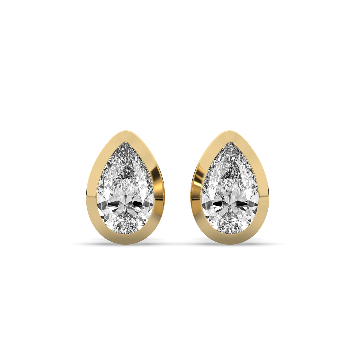Pear-shaped lab-grown diamond stud earring in 14k yellow gold with a bezel setting