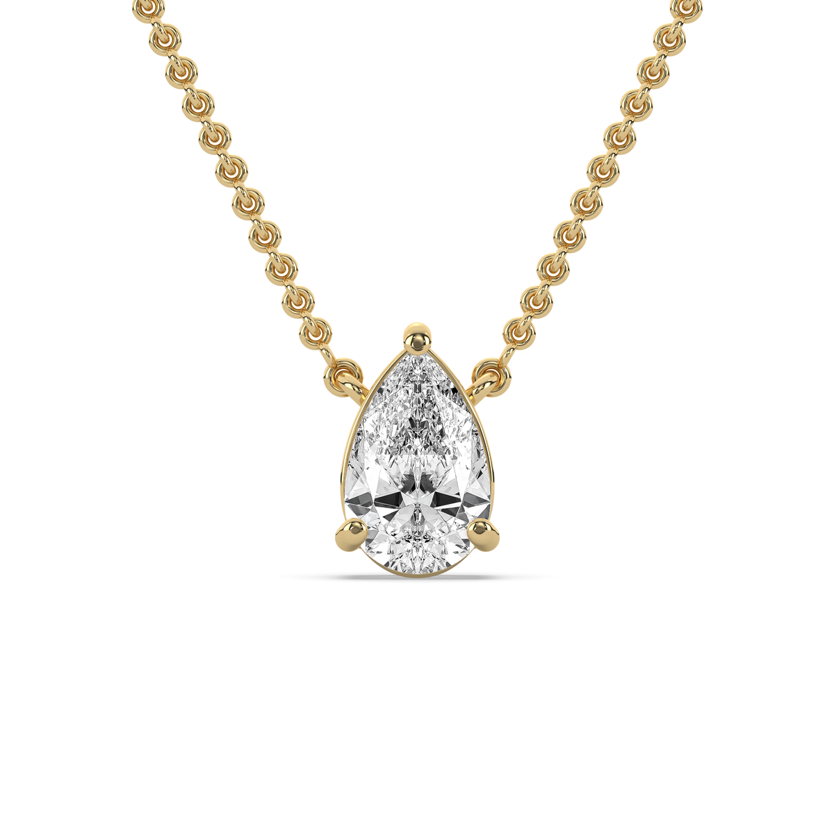 Pear-cut lab-grown diamond pendant in 14k gold with a prong setting