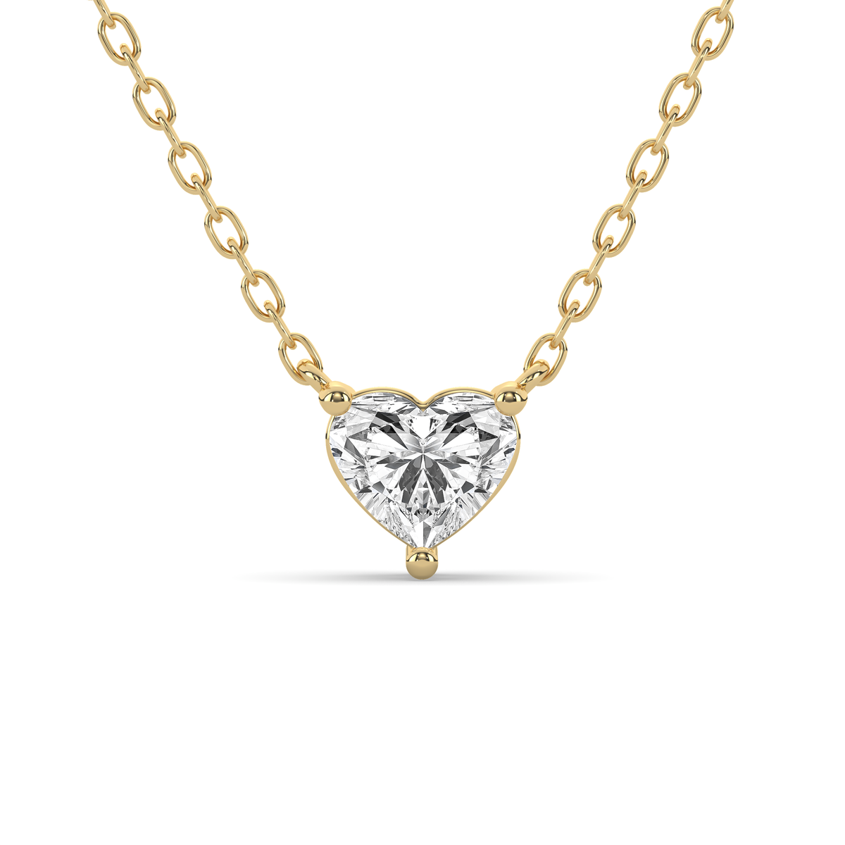 Heart-shaped lab-grown diamond pendant in 14k gold with a three-prong setting