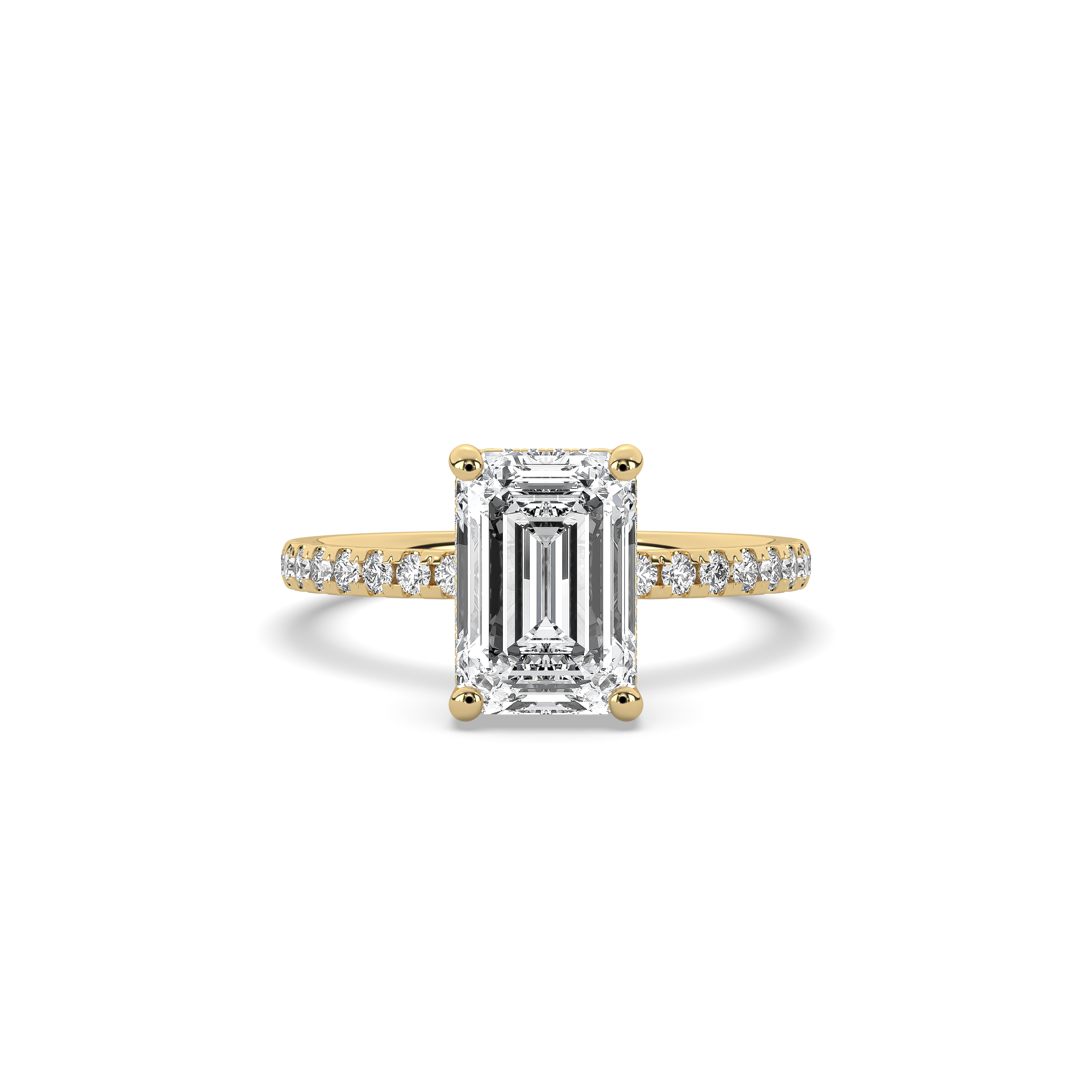 Emerald Cut Diamond with Hidden Halo & Pavé Band Engagement Ring