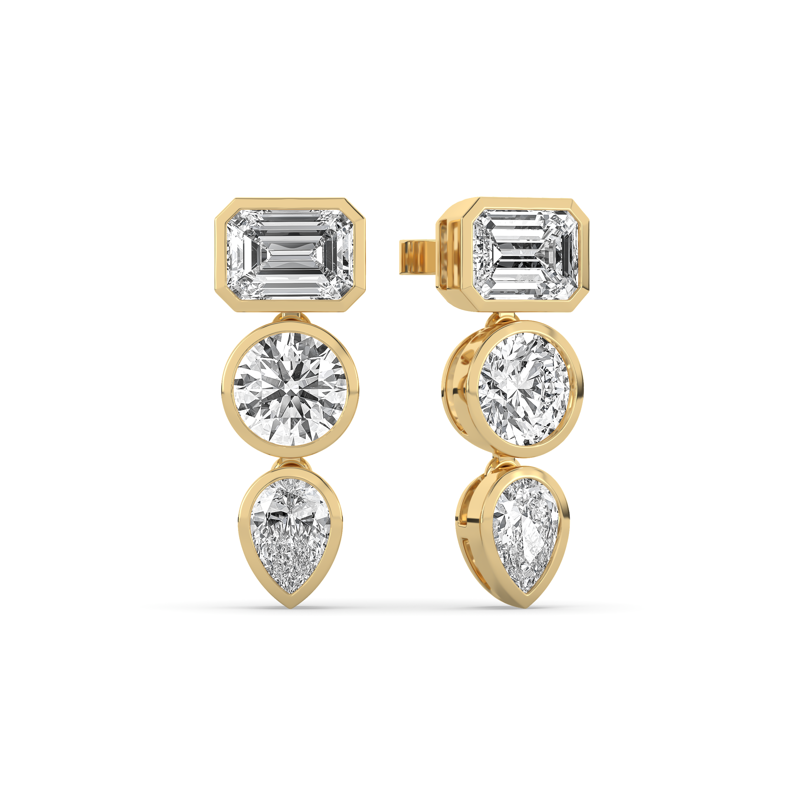 Bezel Mixed Shape Diamond Drop Earrings