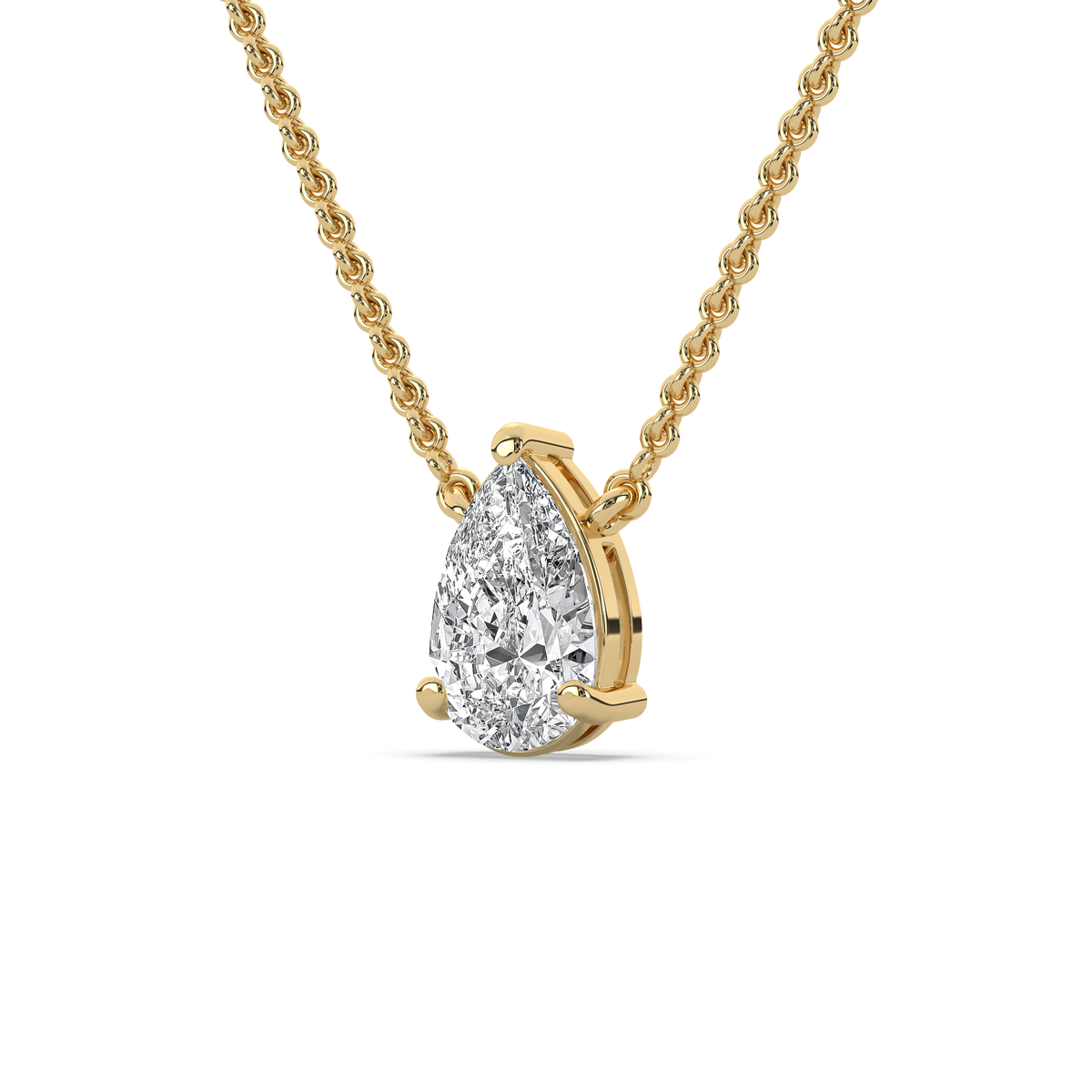 Pear-cut lab-grown diamond pendant in 14k gold with a prong setting