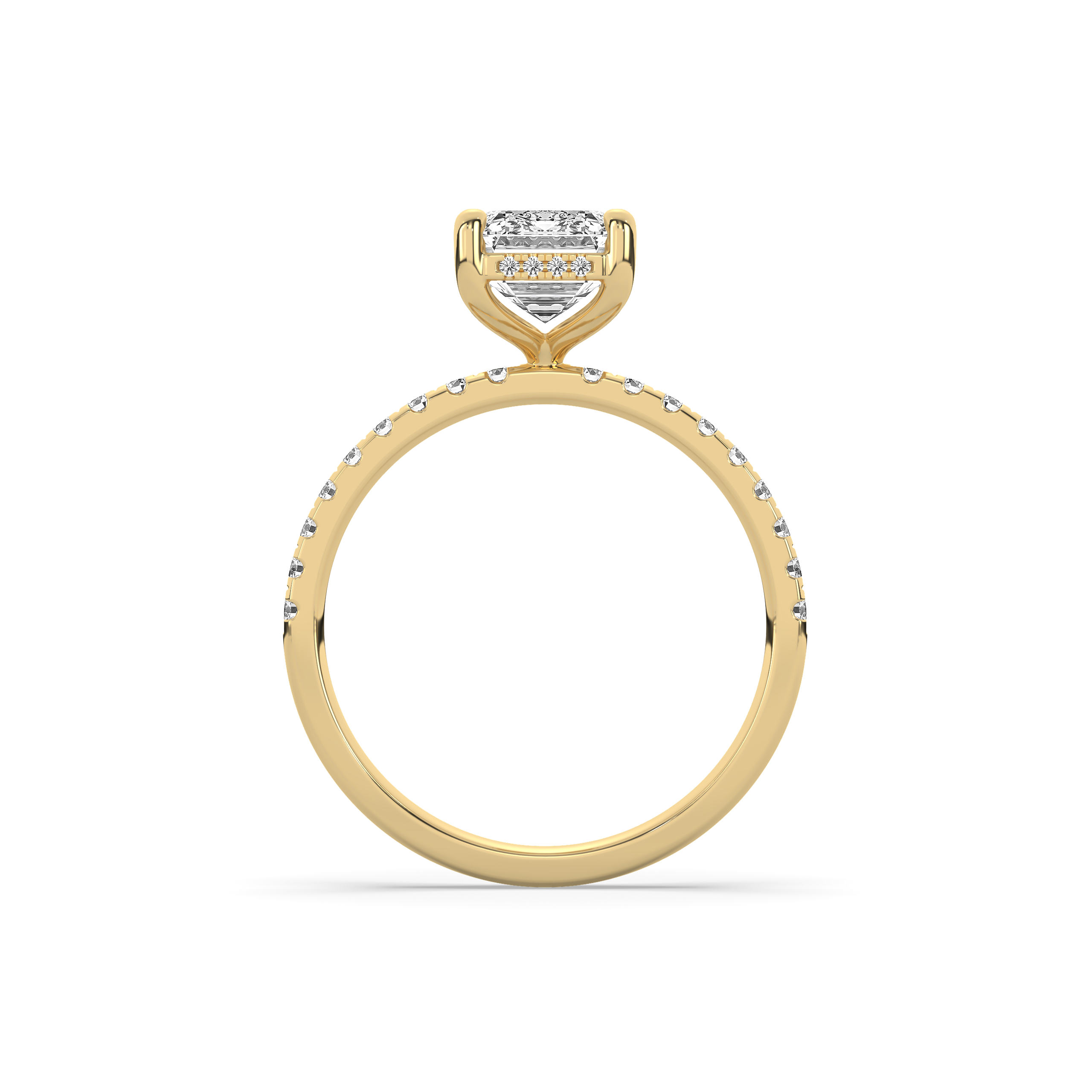 Emerald Cut Diamond with Hidden Halo & Pavé Band Engagement Ring