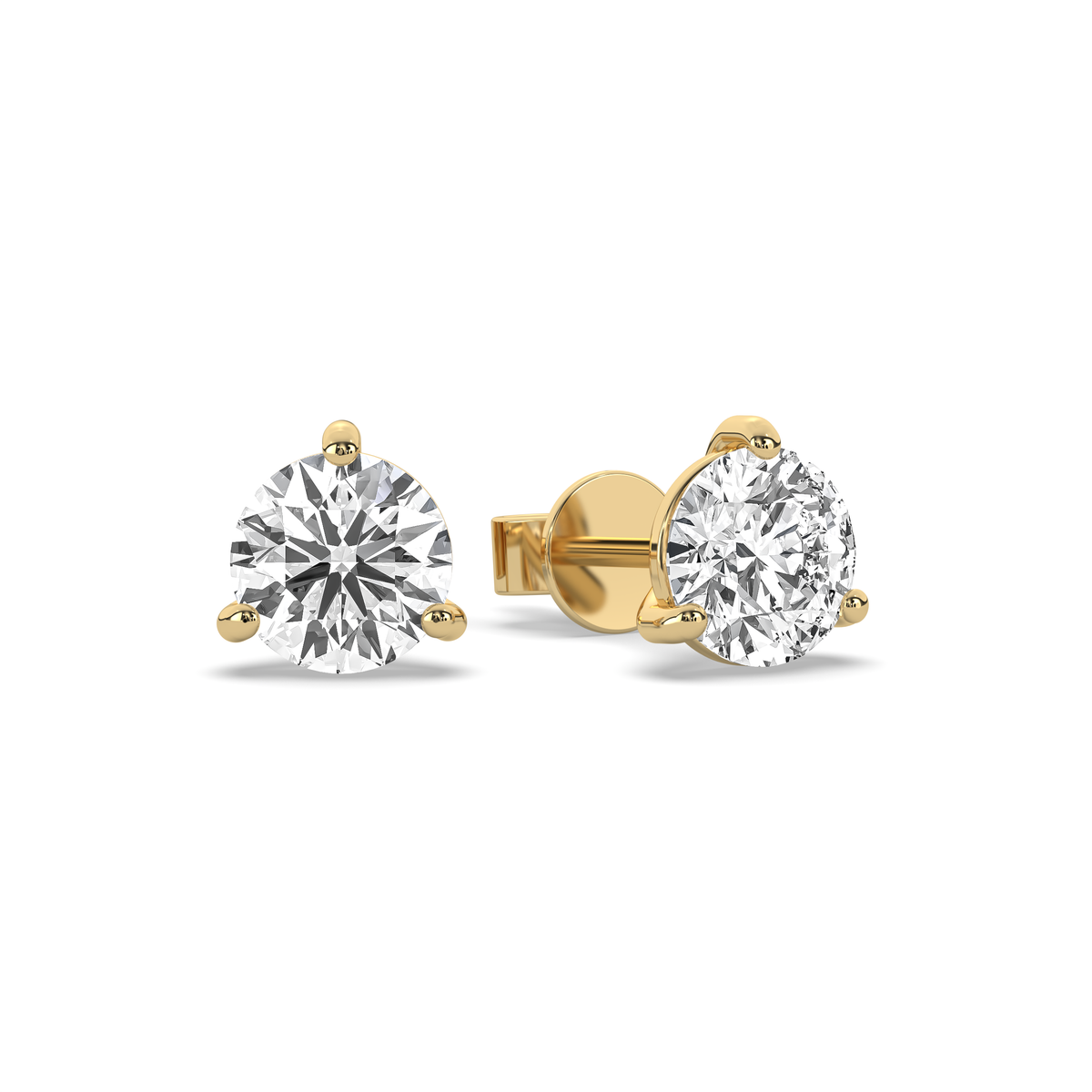 Round lab-grown diamond stud earring in 14k gold with an open prong setting