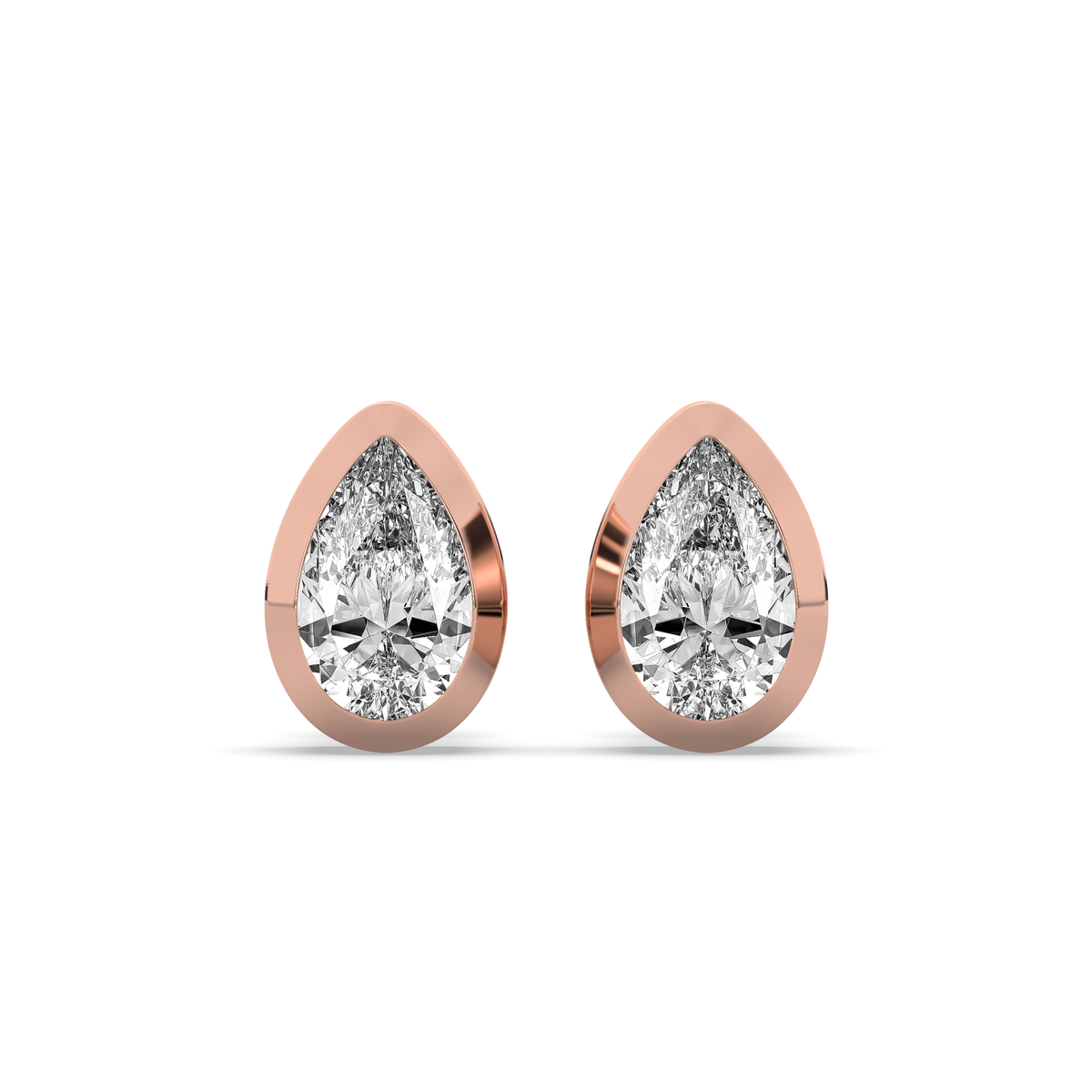 Pear-shaped lab-grown diamond stud earring in 14k yellow gold with a bezel setting