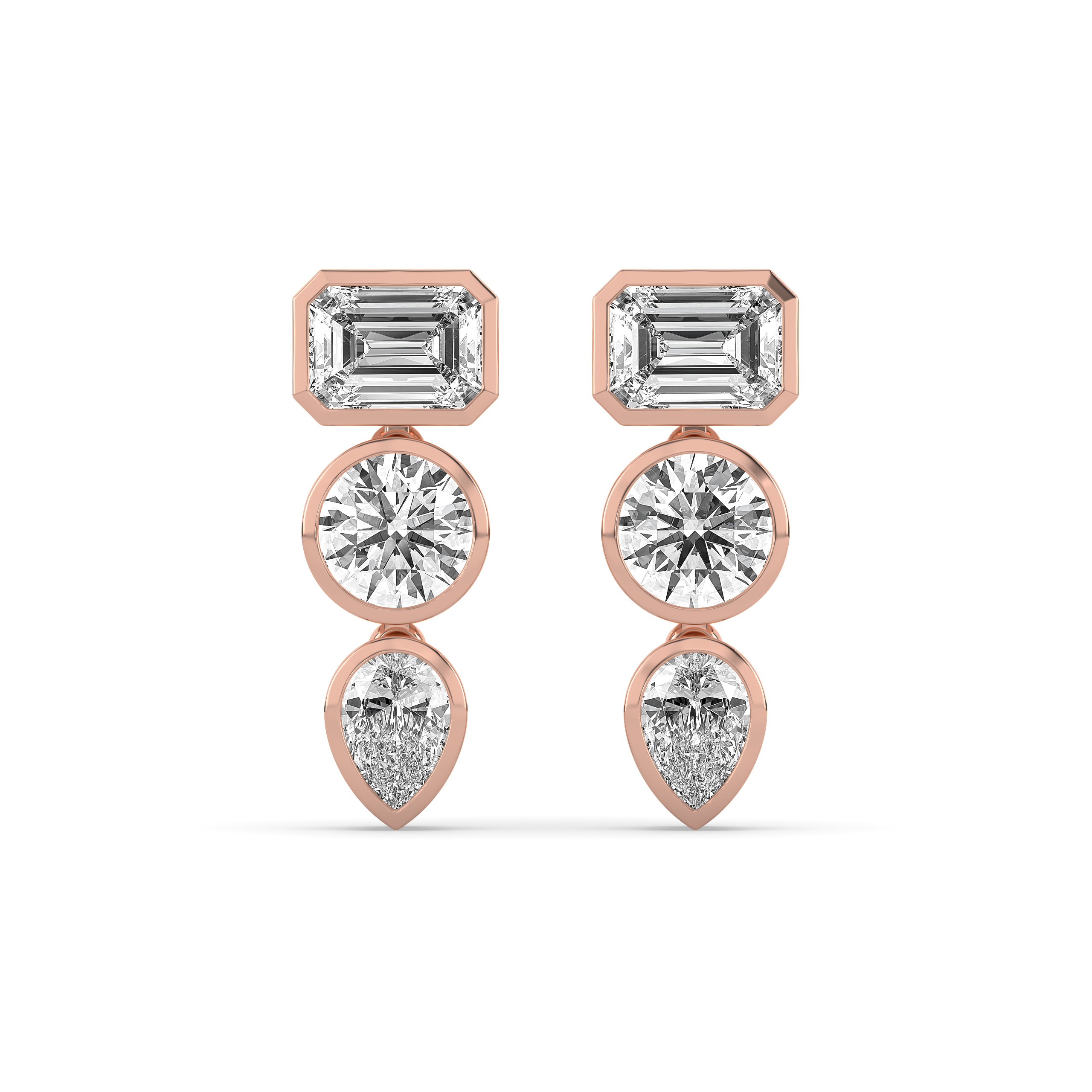 Bezel Mixed Shape Diamond Drop Earrings