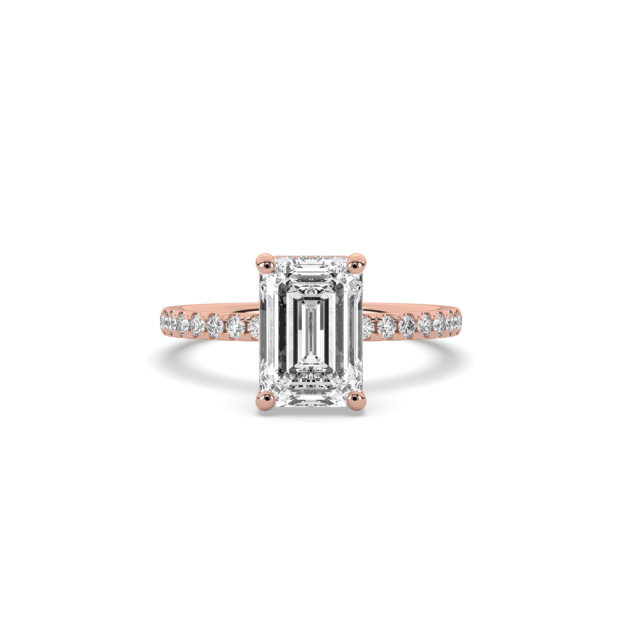 Emerald Cut Diamond with Hidden Halo & Pavé Band Engagement Ring