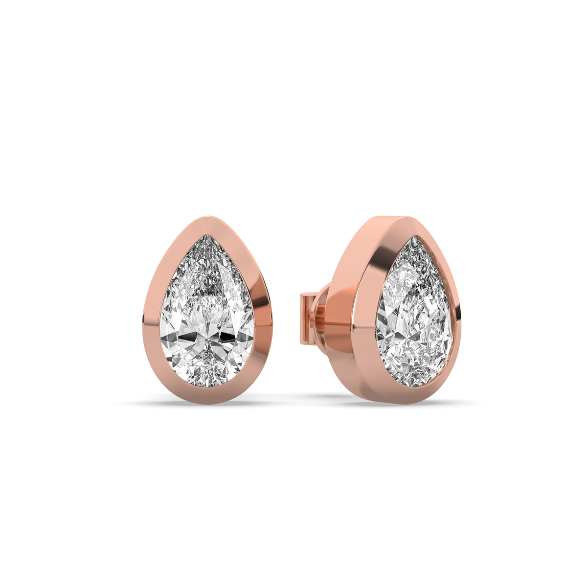 Pear-shaped lab-grown diamond stud earring in 14k yellow gold with a bezel setting