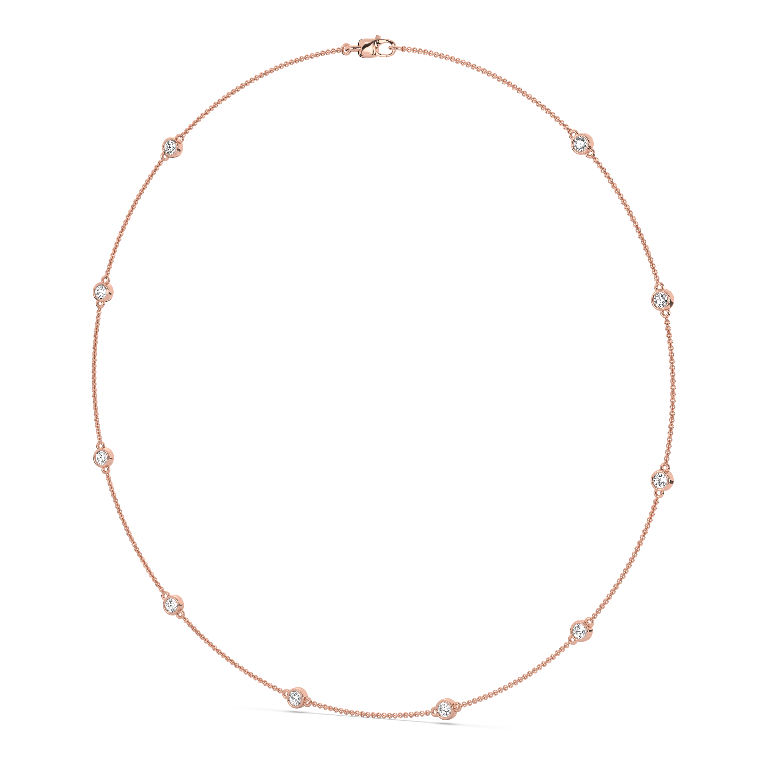 product image of ALVA Diamond Bezel Station Necklace in rose gold in a white background
