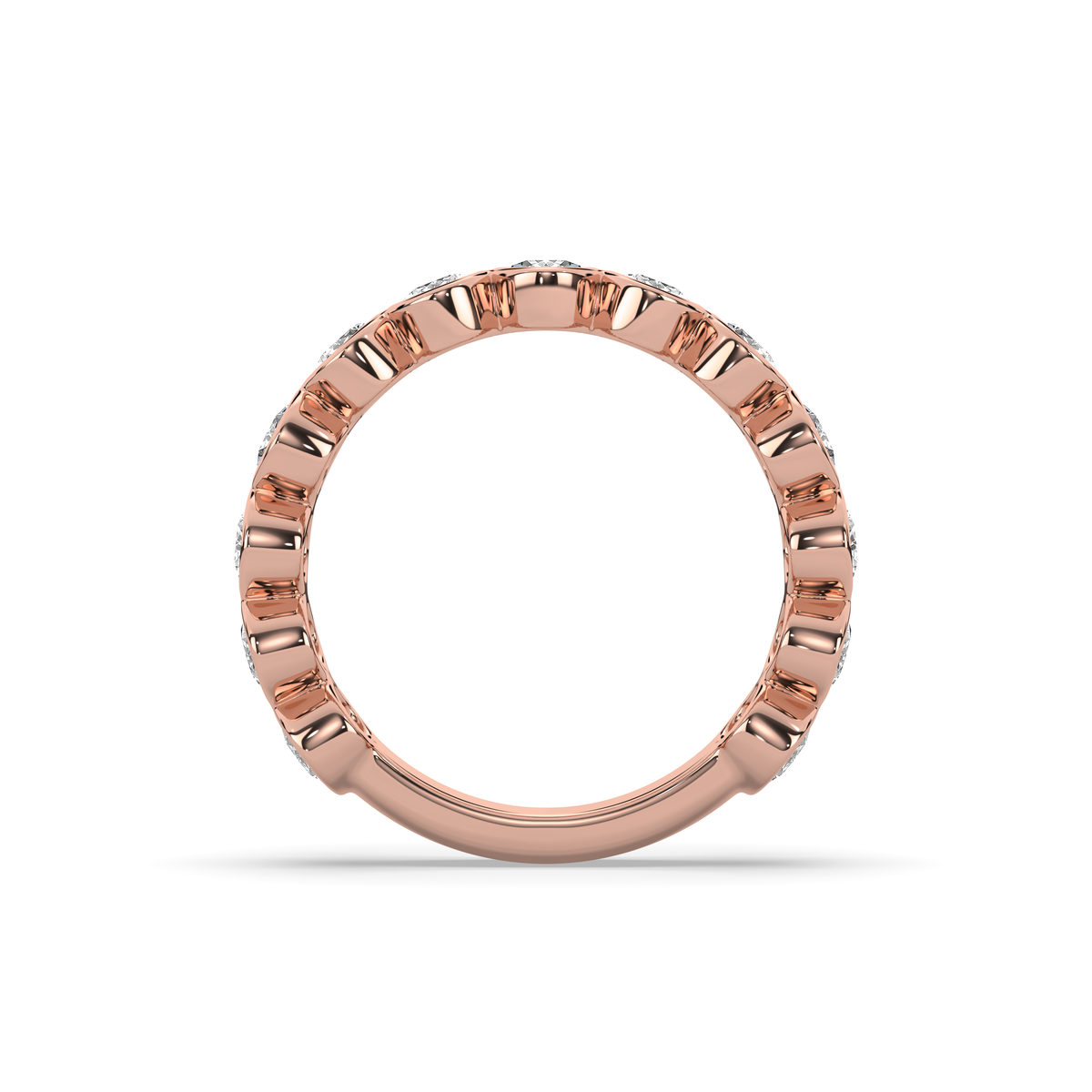 14k yellow gold ring set with a row of oval lab-grown diamonds, each in an individual rounded setting