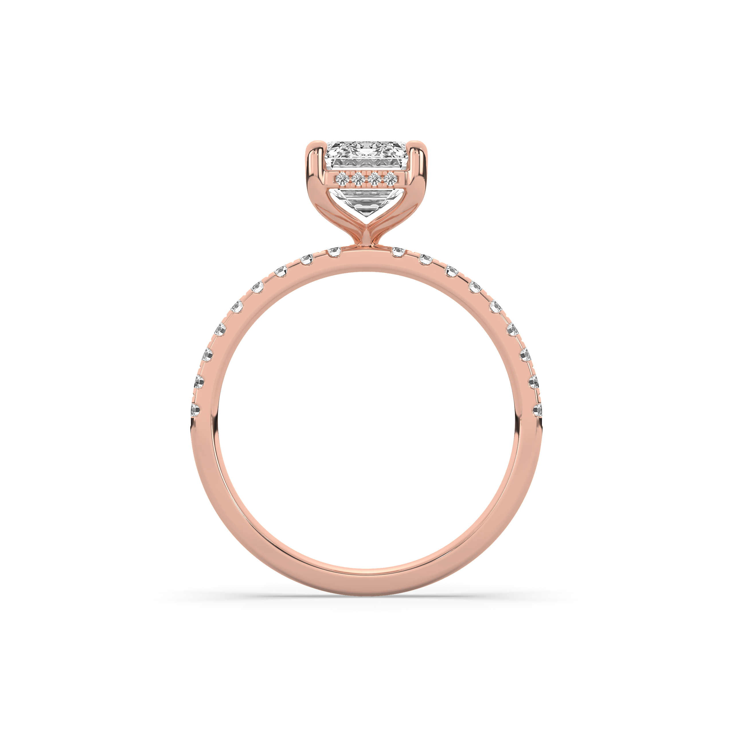 Emerald Cut Diamond with Hidden Halo & Pavé Band Engagement Ring