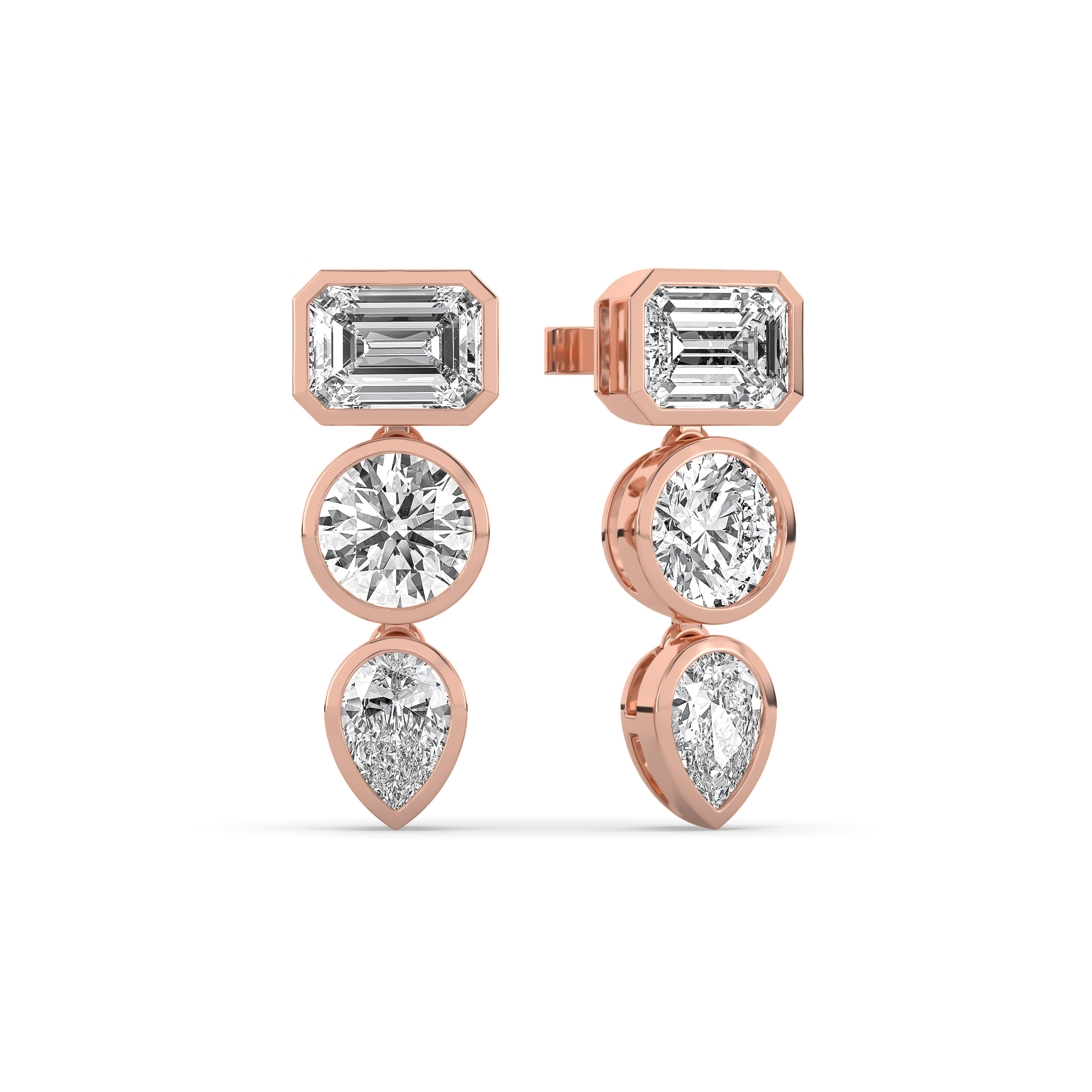 Bezel Mixed Shape Diamond Drop Earrings