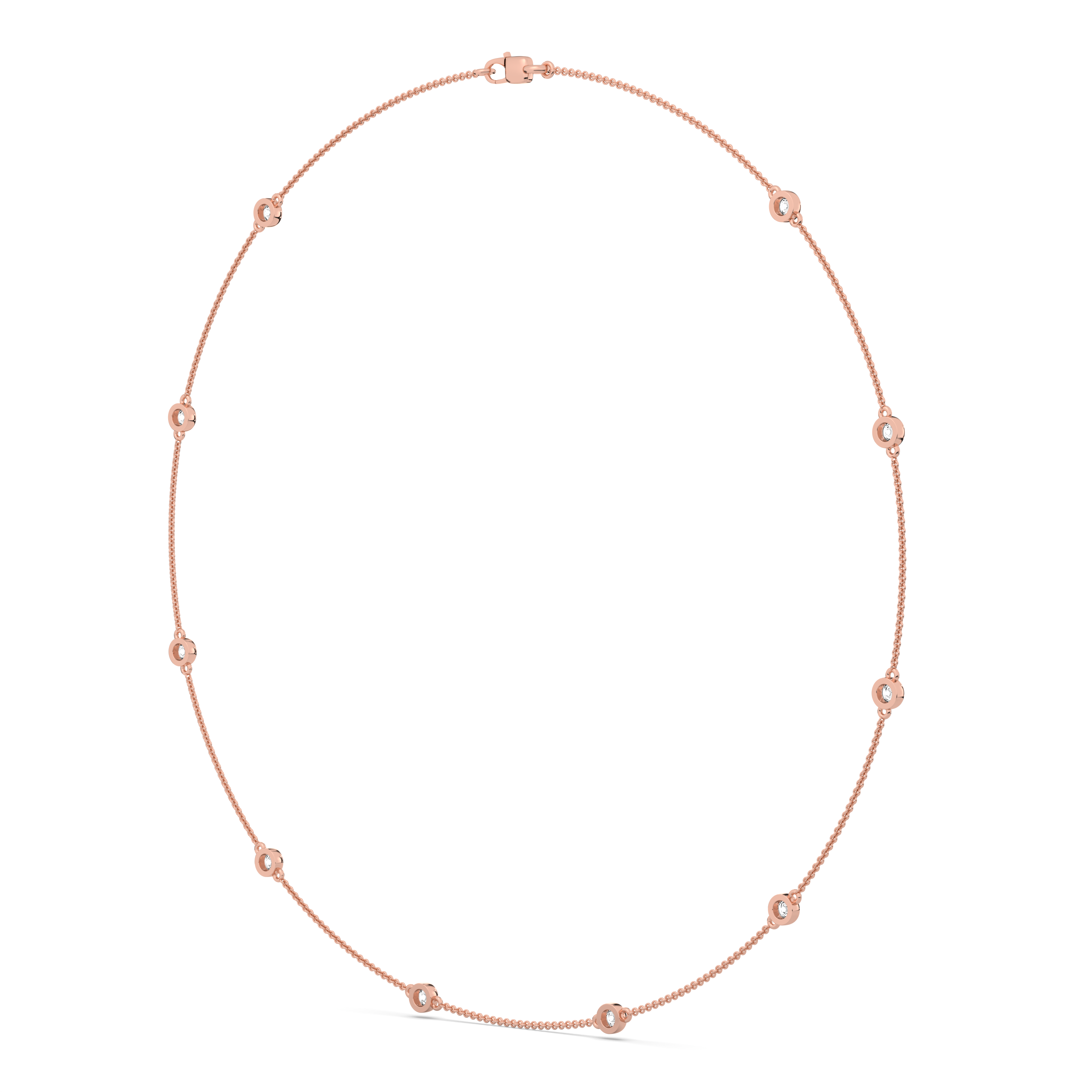 product image of ALVA Diamond Bezel Station Necklace in rose gold in a white background