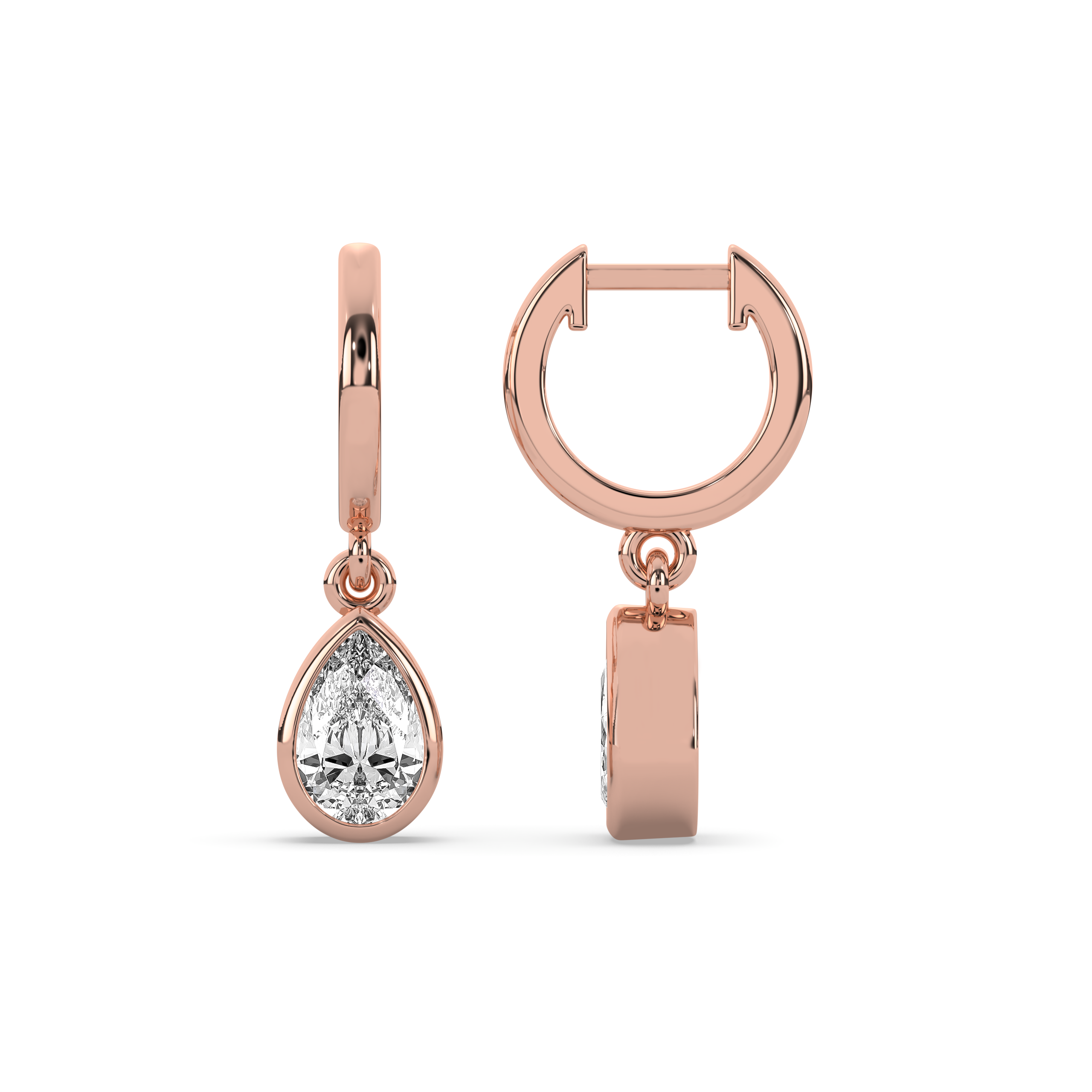 Bezel Pear Drop Huggie Earrings