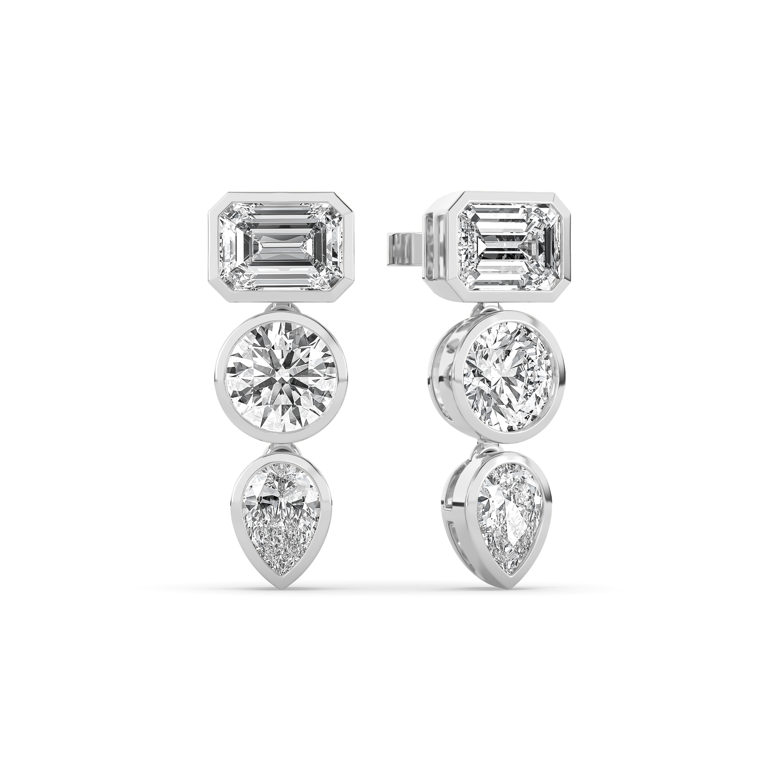 Bezel Mixed Shape Diamond Drop Earrings