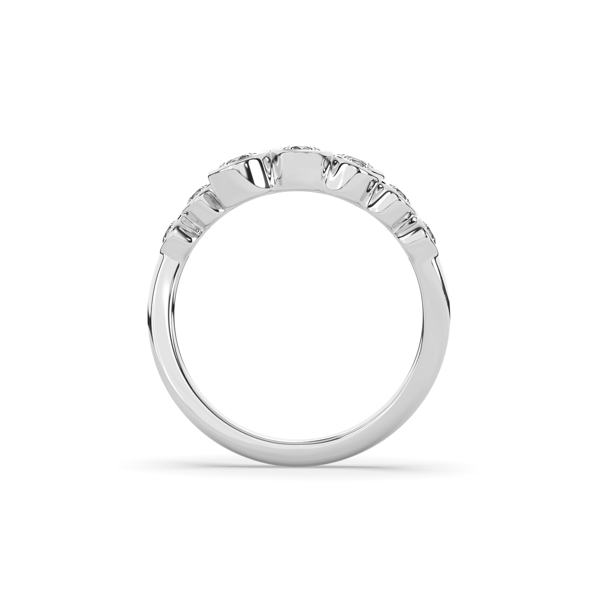 14k yellow gold ring set with two graduated rows of oval lab-grown diamonds