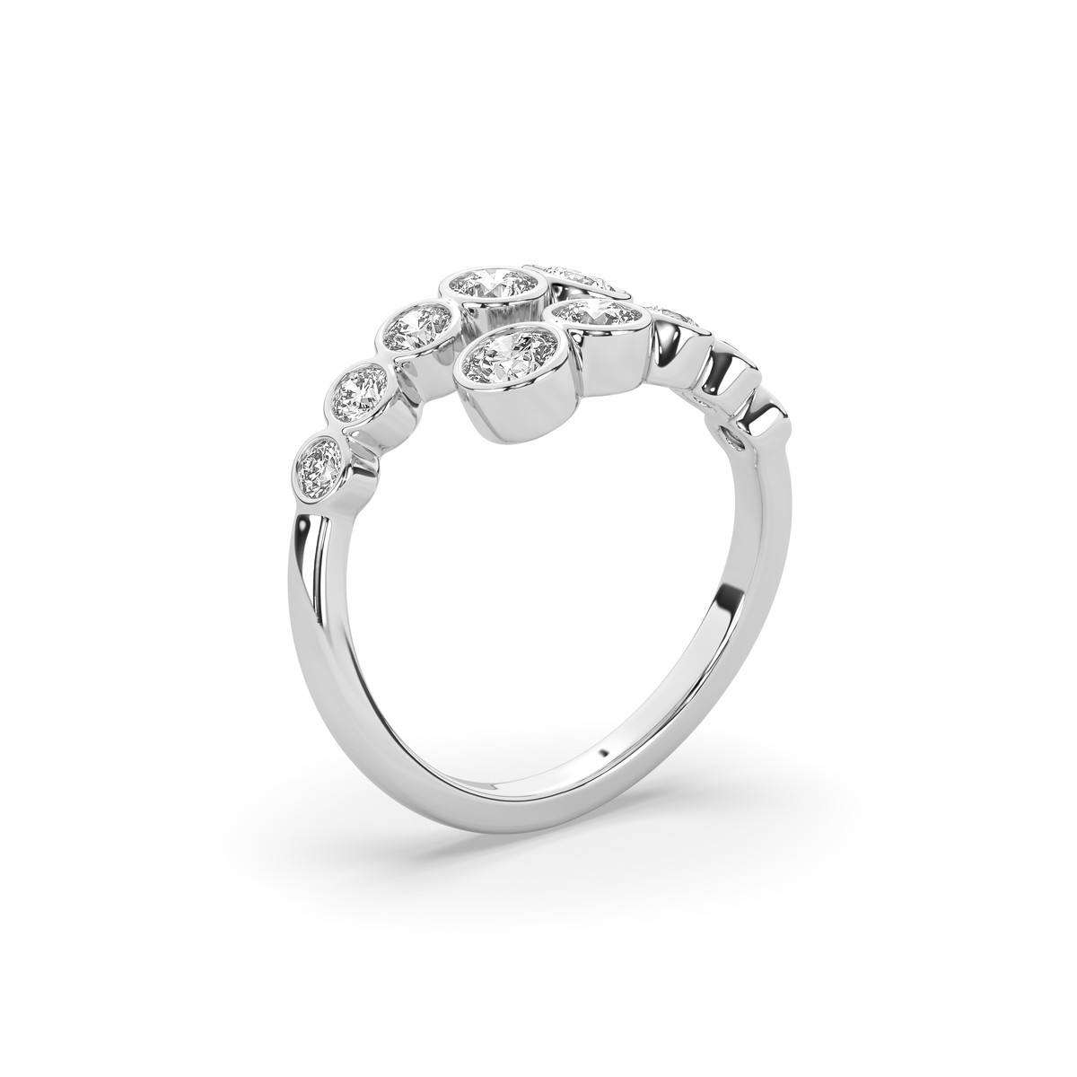 14k yellow gold ring set with two graduated rows of oval lab-grown diamonds