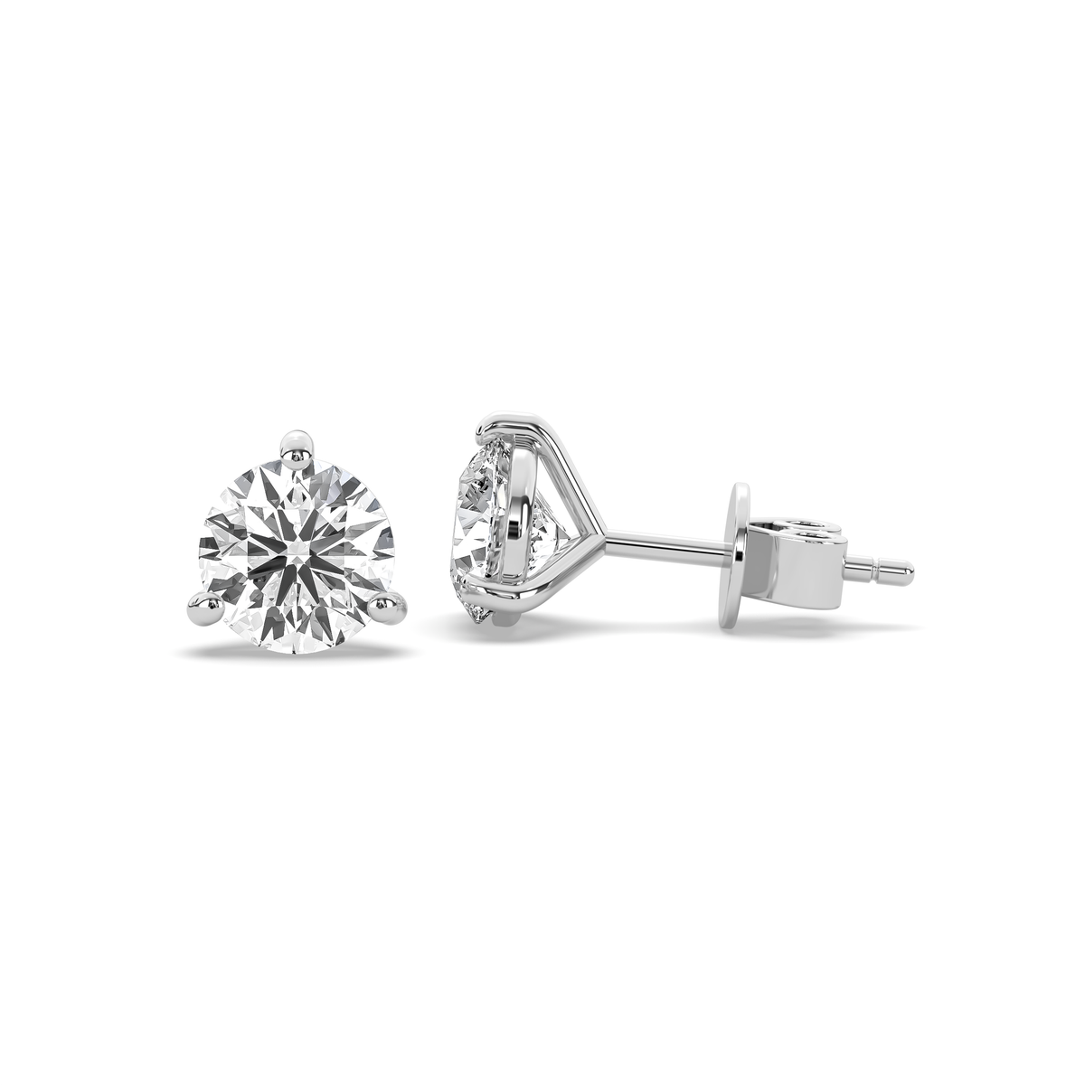 Round lab-grown diamond stud earring in 14k gold with an open prong setting