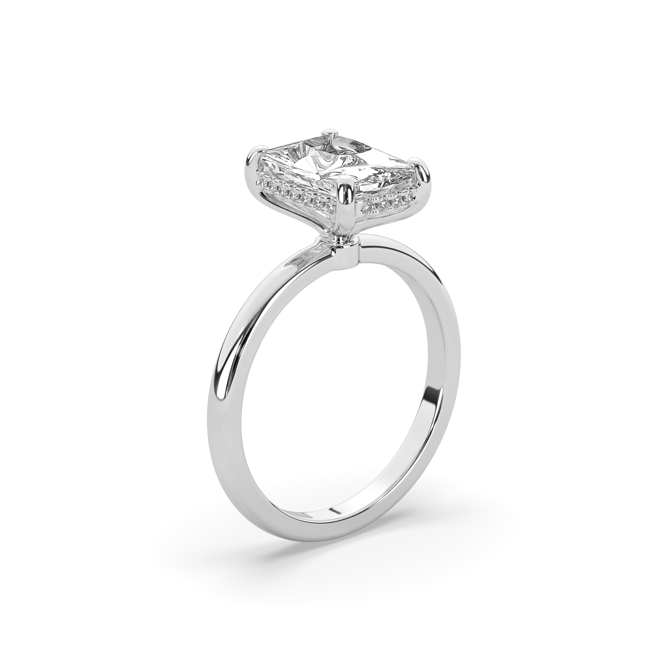 Elongeted Cusion & Hidden Halo Engagement Ring