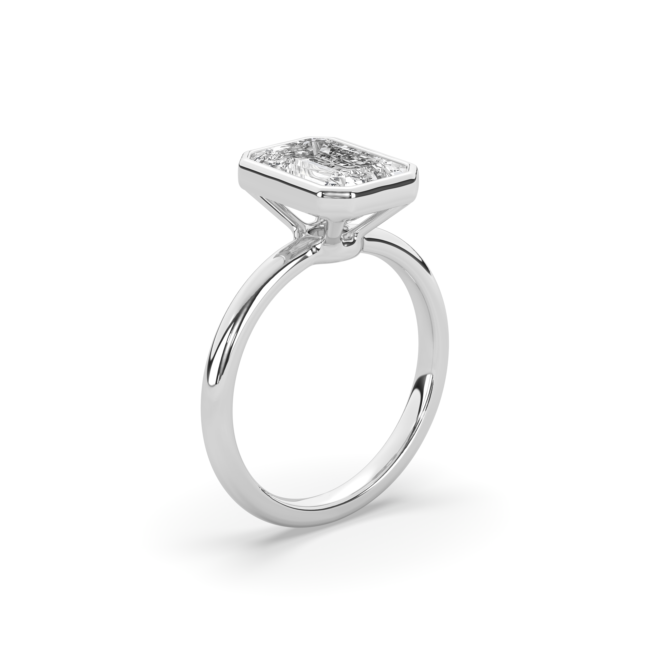 Bezel Emerald Diamond Solitaire Ring