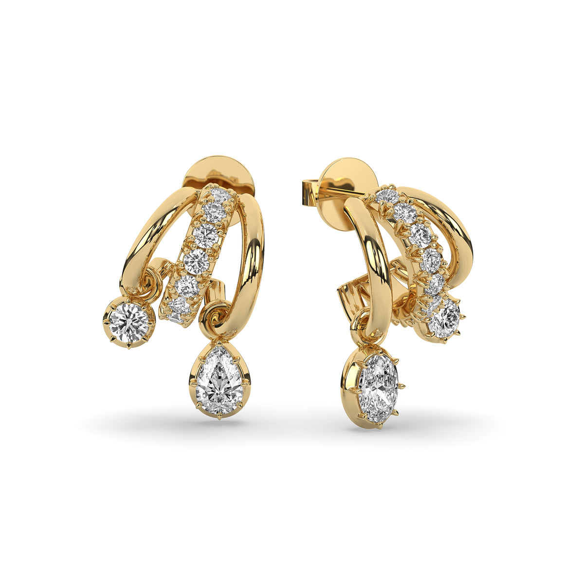 The Pear and Round Diamond Vintage Drop Huggie Earrings