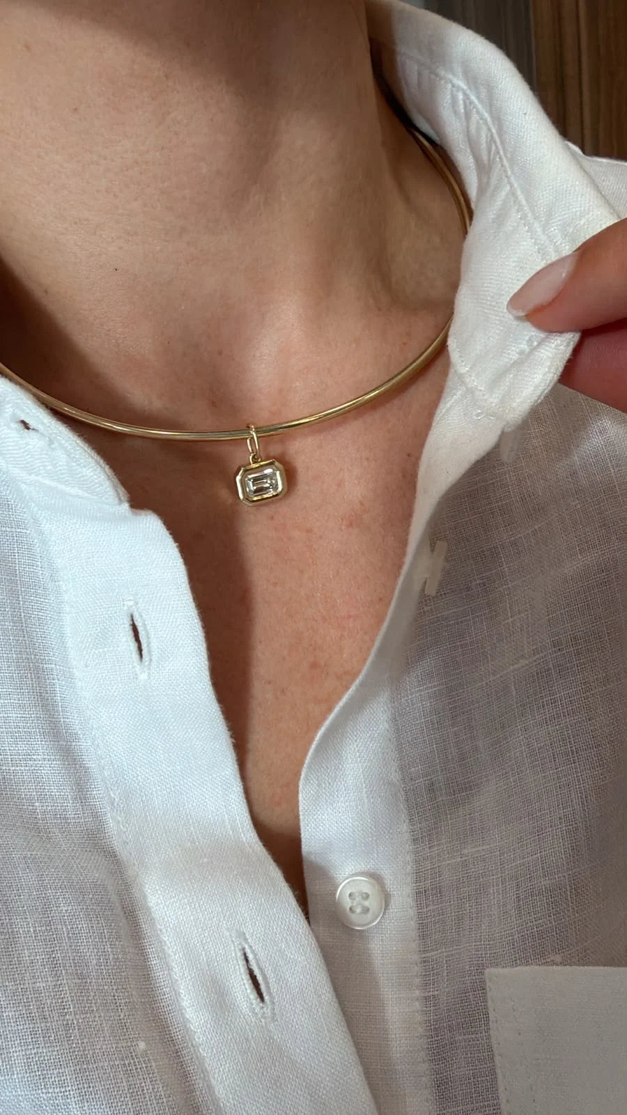 The Bezel East-West Emerald-Cut Diamond Charm