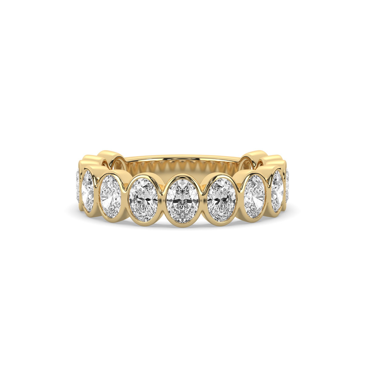 14k yellow gold ring set with a row of oval lab-grown diamonds, each in an individual rounded setting