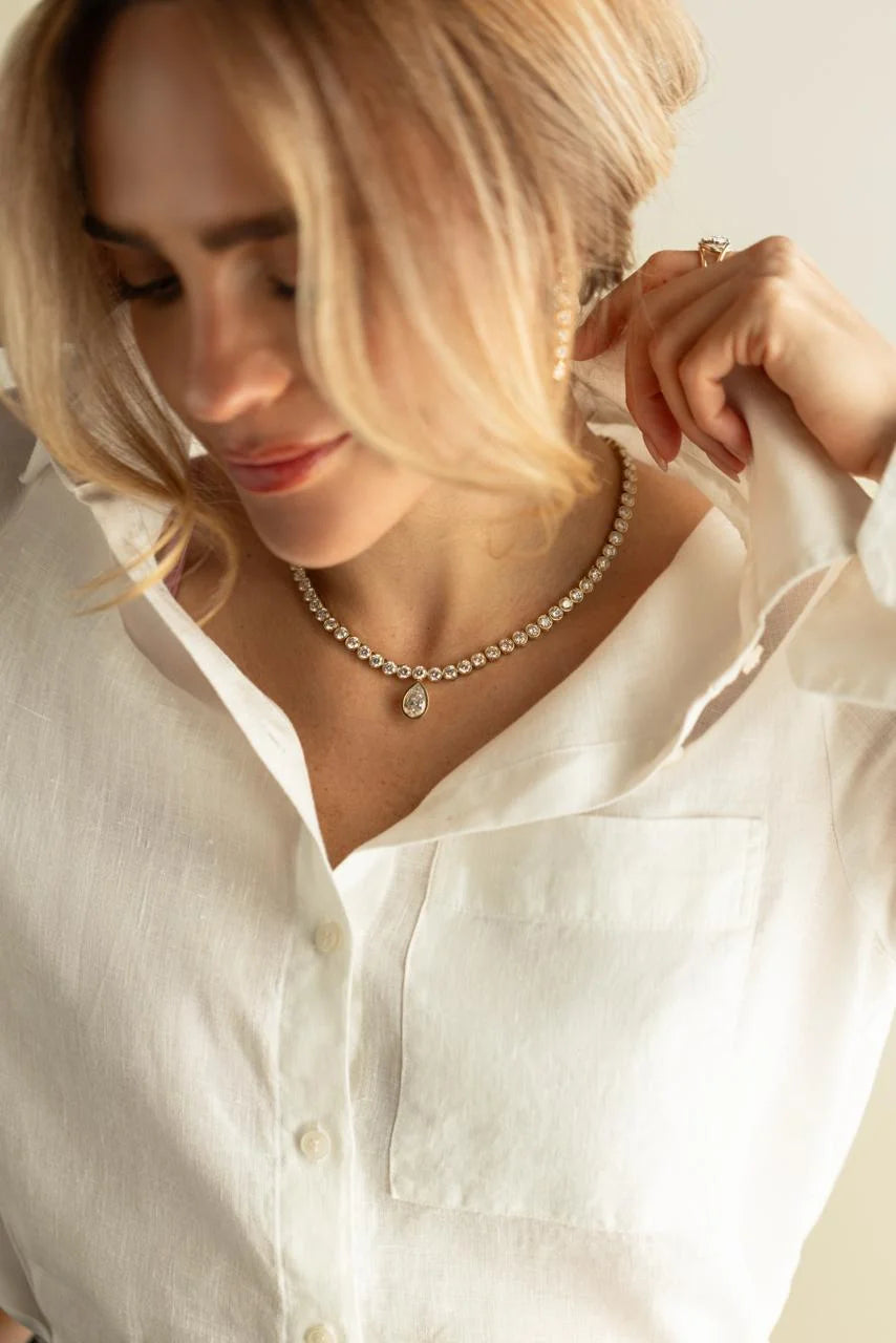 Aurora- Pear Diamond Drop Necklace