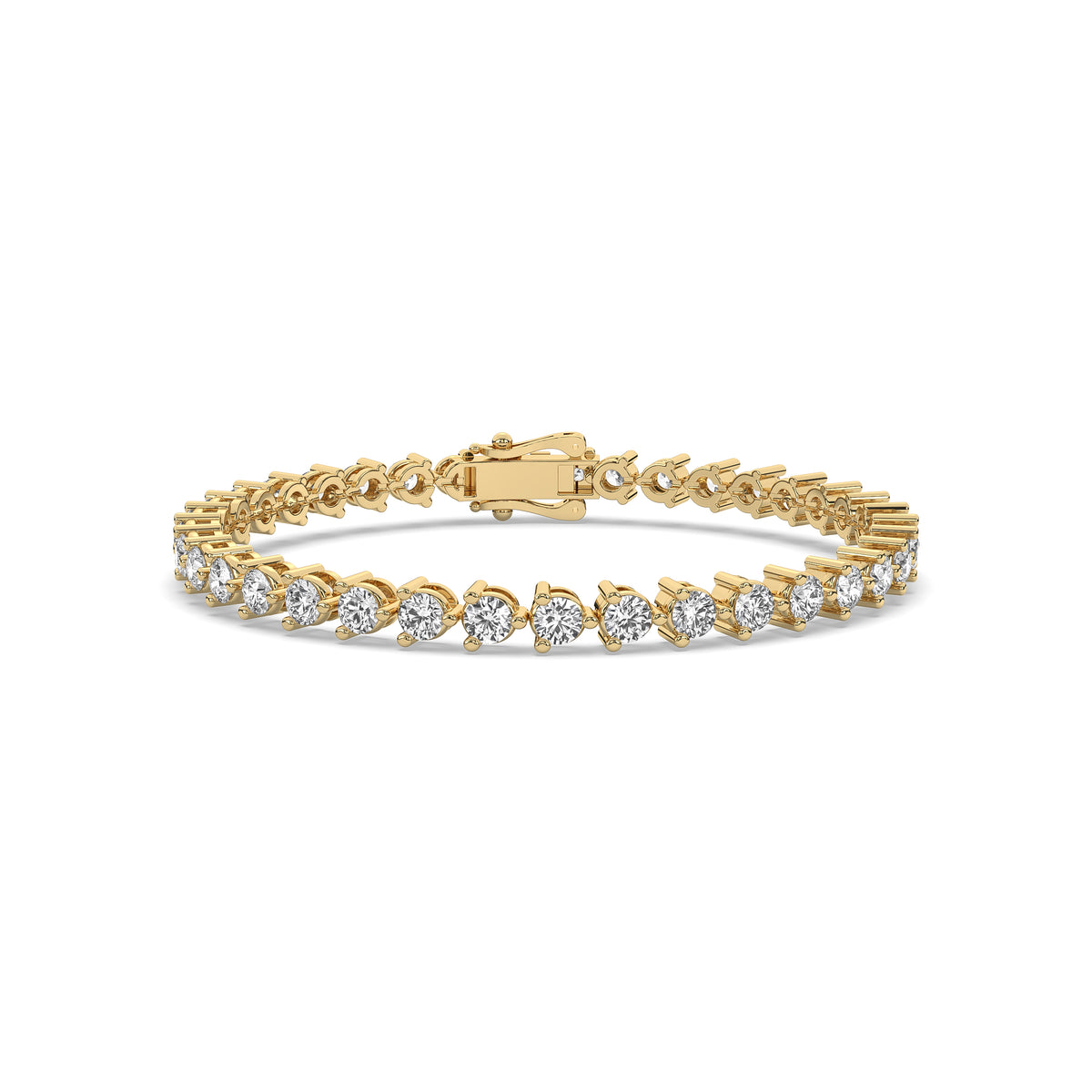 ALVA Three Prong Diamond Bangle Bracelet, a 14k yellow gold bangle with round lab-grown diamonds in three-prong settings