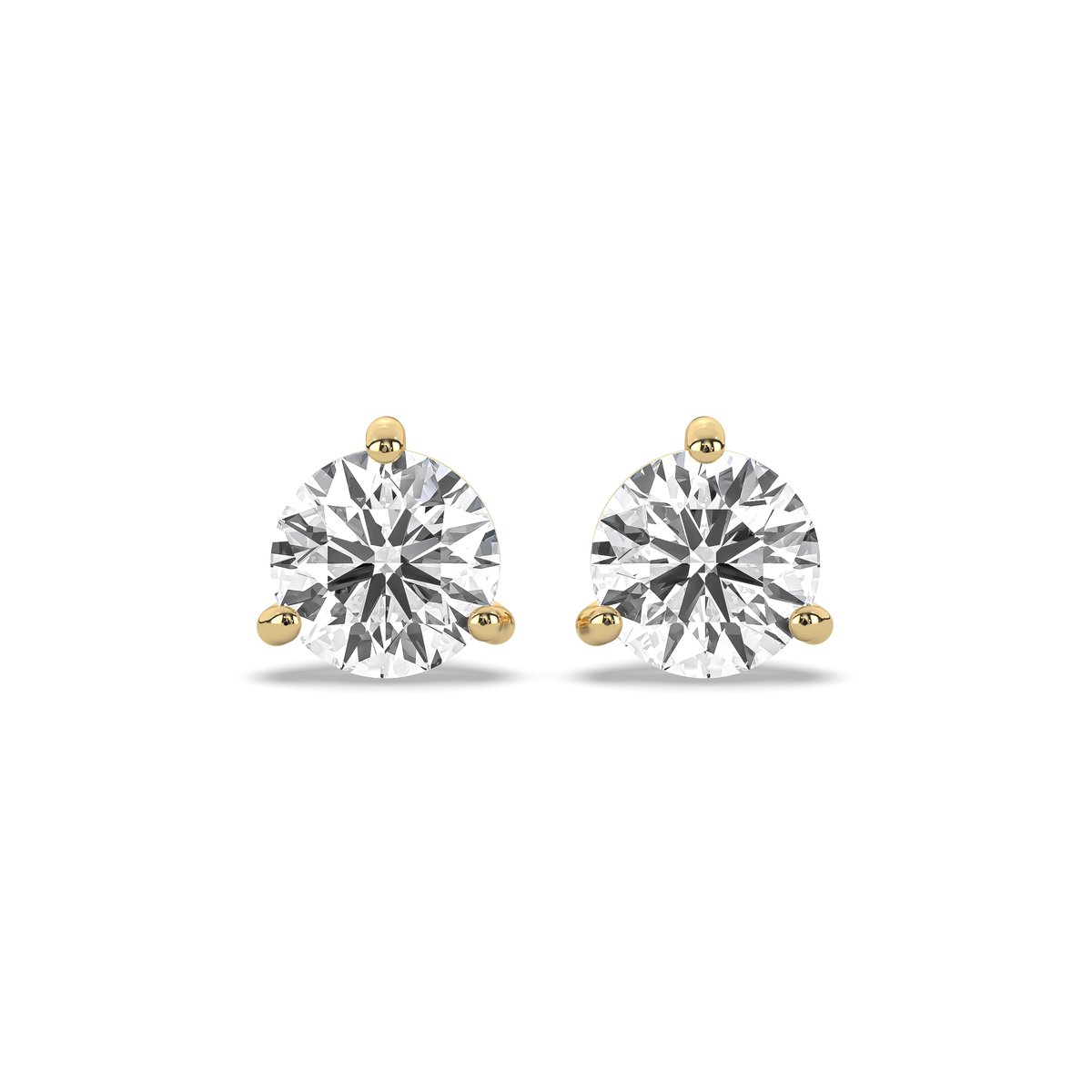 Round lab-grown diamond stud earring in 14k gold with an open prong setting