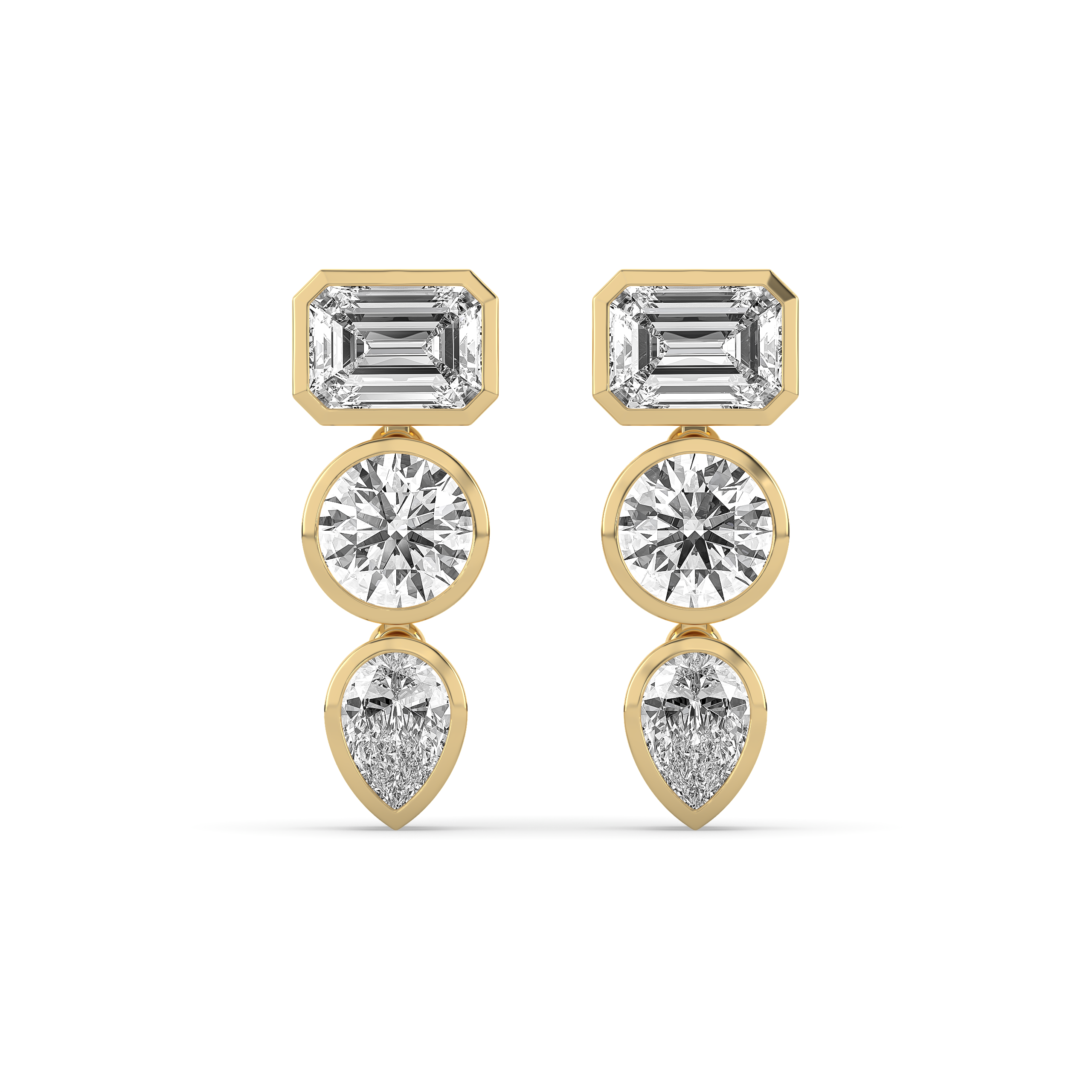 Bezel Mixed Shape Diamond Drop Earrings