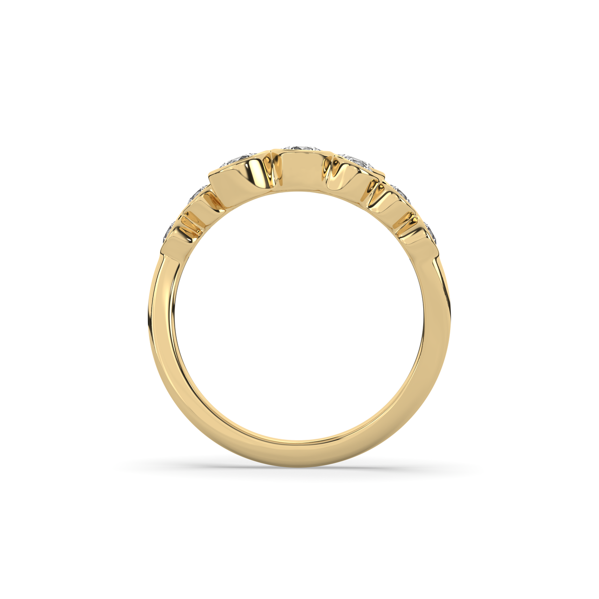 14k yellow gold ring set with two graduated rows of oval lab-grown diamonds