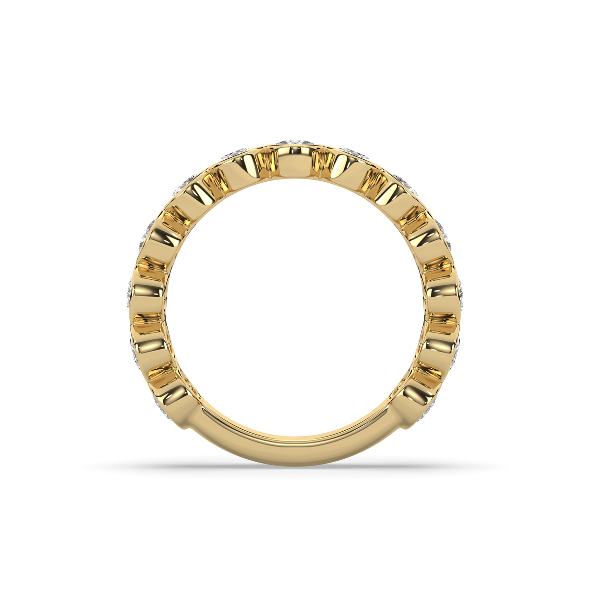 14k yellow gold ring set with a row of oval lab-grown diamonds, each in an individual rounded setting