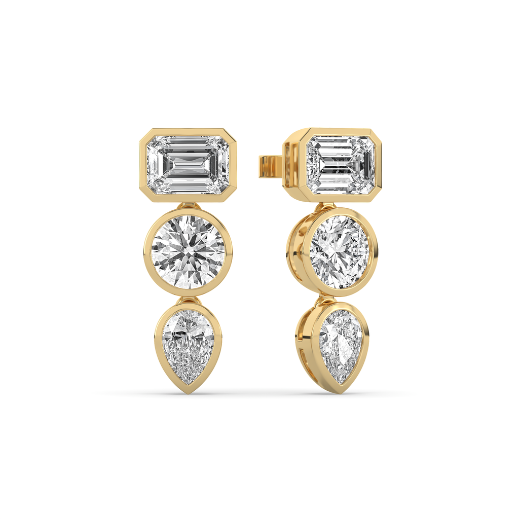 Bezel Mixed Shape Diamond Drop Earrings