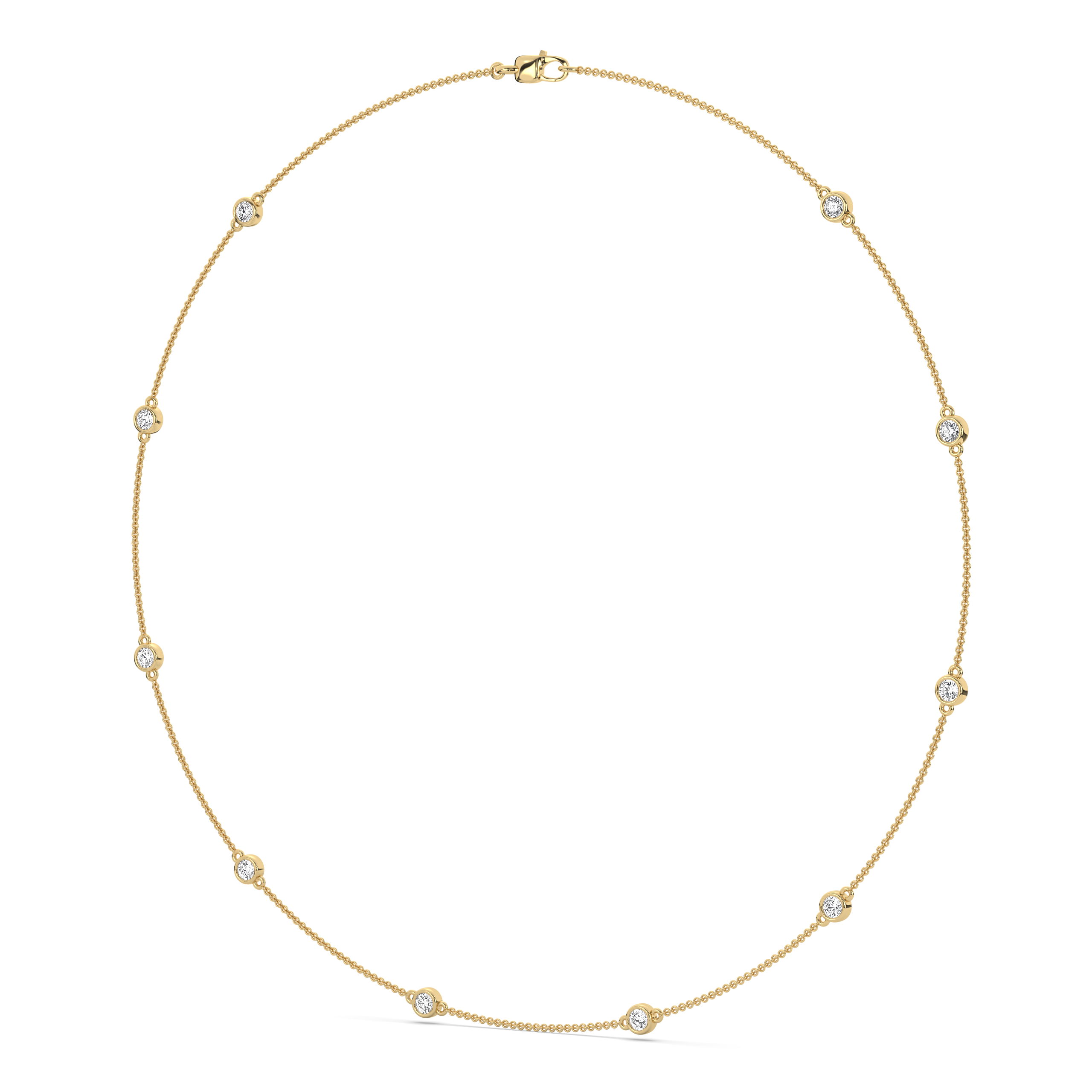 product image of ALVA Diamond Bezel Station Necklace in yellow gold in a white background