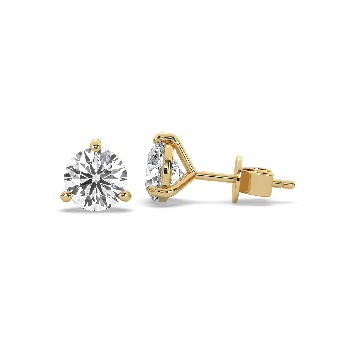 Round lab-grown diamond stud earring in 14k gold with an open prong setting