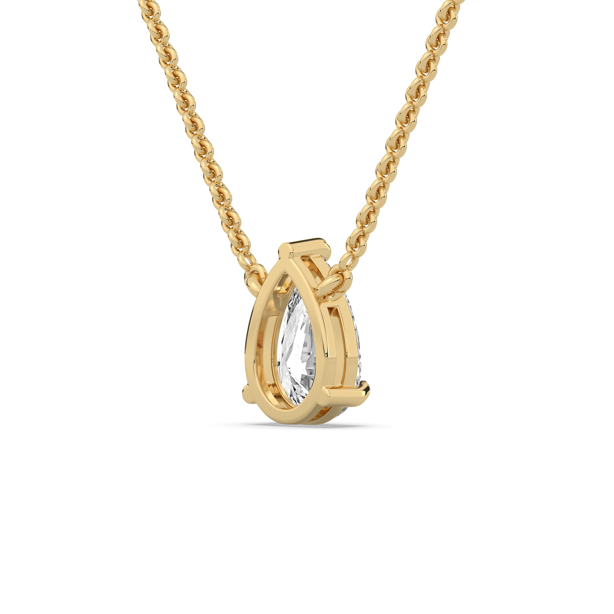 Pear-cut lab-grown diamond pendant in 14k gold with a prong setting