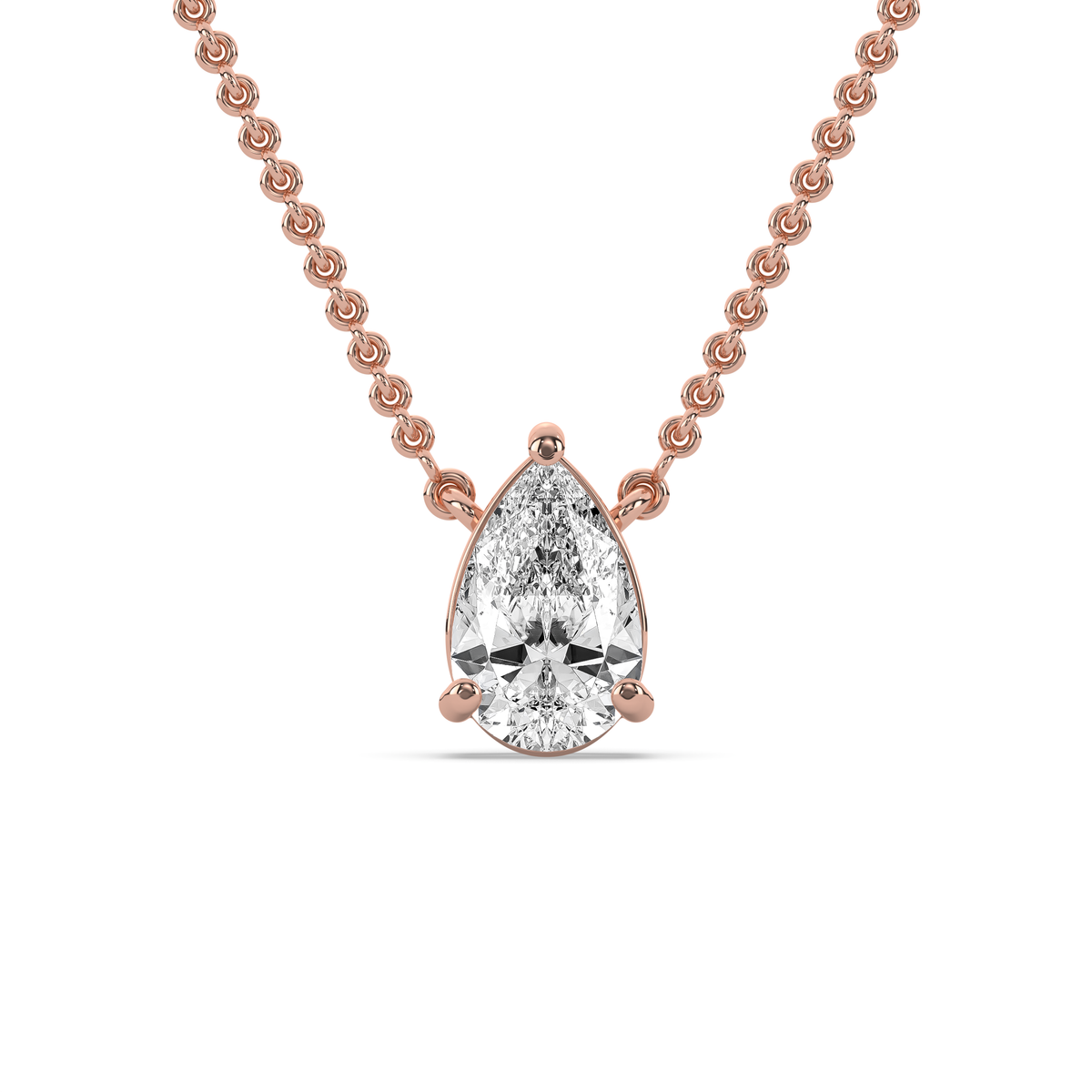 Pear-cut lab-grown diamond pendant in 14k gold with a prong setting