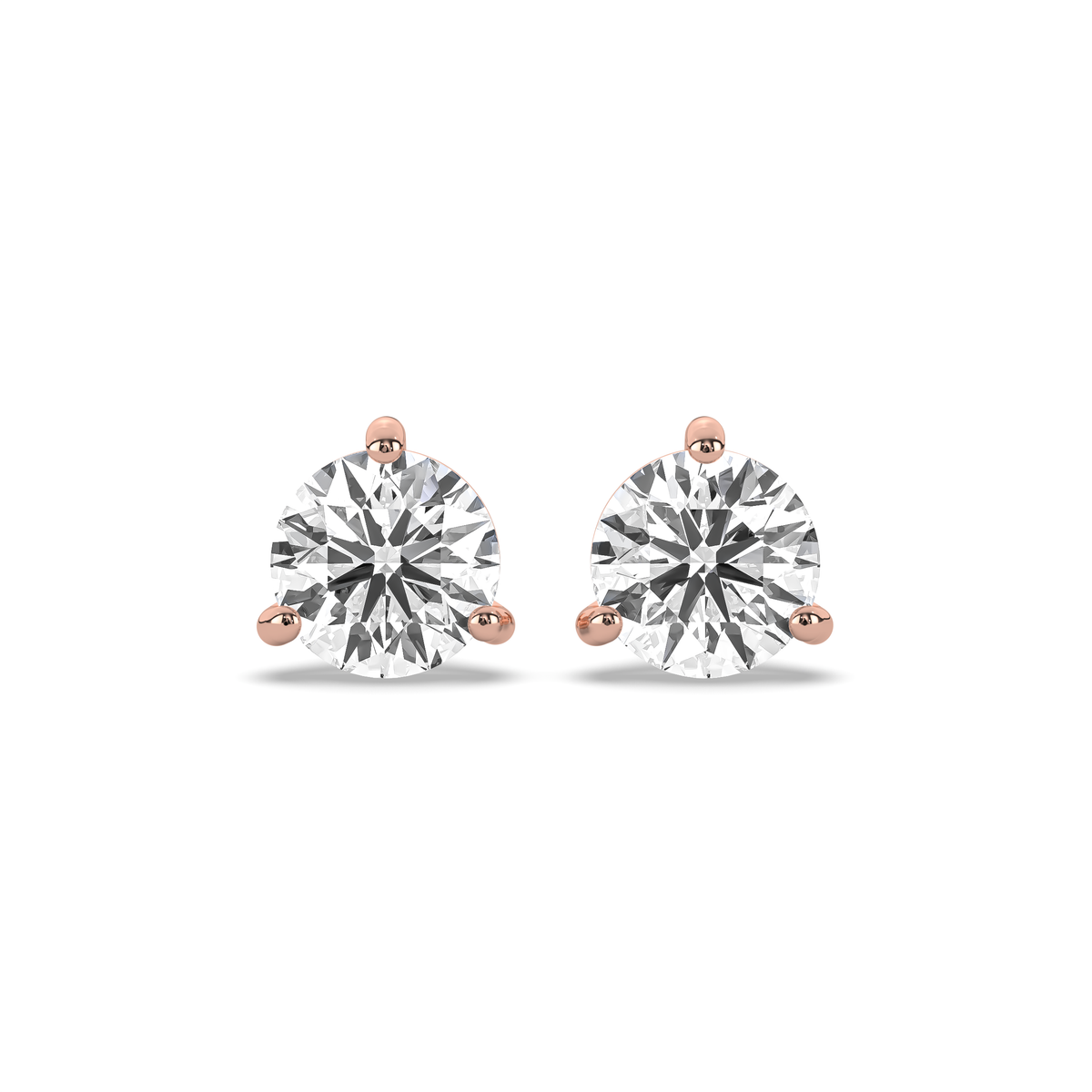 Round lab-grown diamond stud earring in 14k gold with an open prong setting