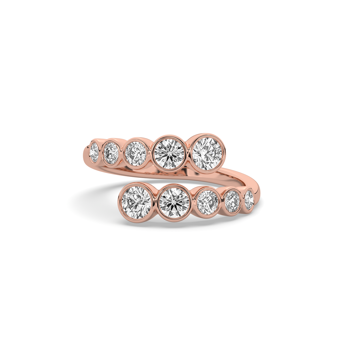 14k yellow gold ring set with two graduated rows of oval lab-grown diamonds