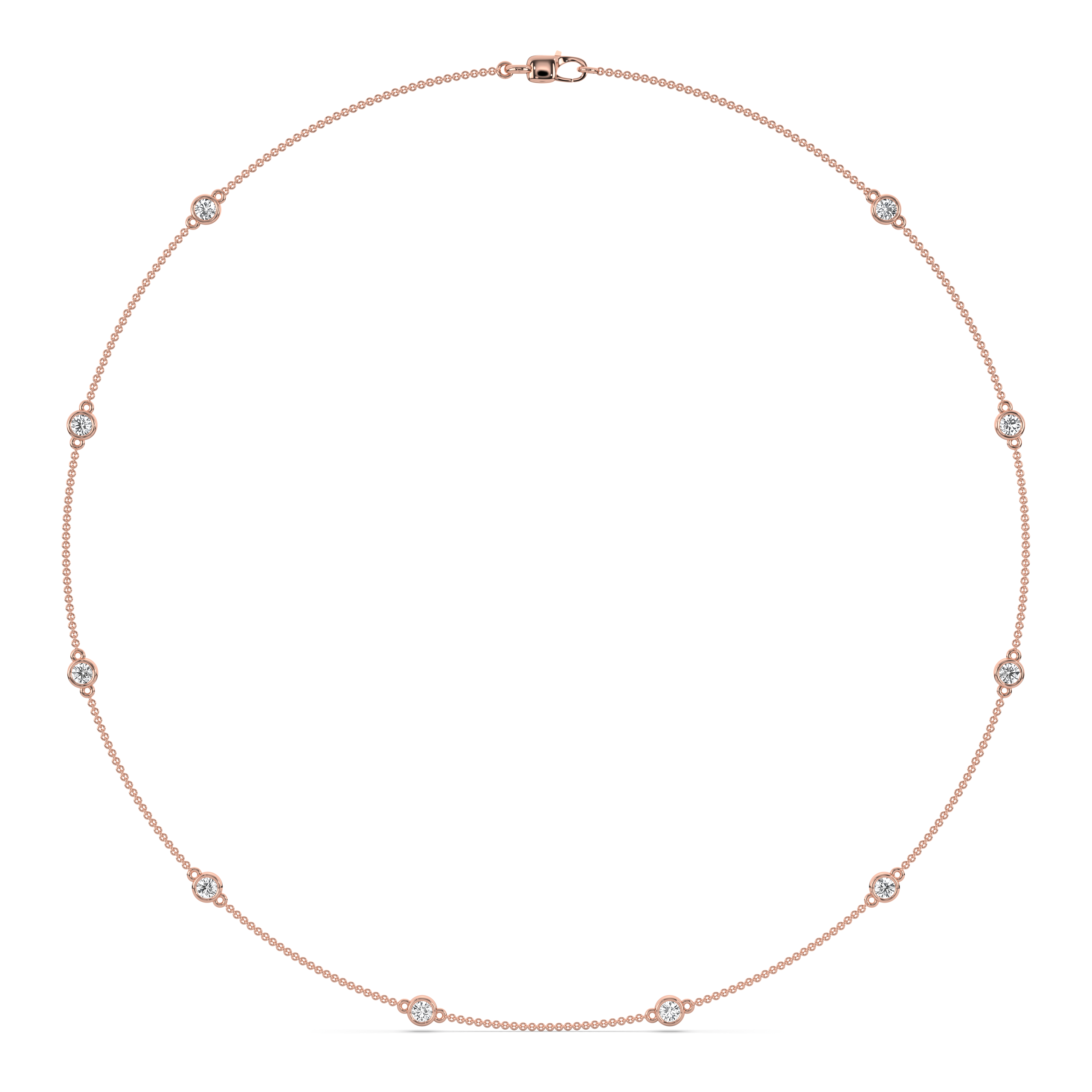 product image of ALVA Diamond Bezel Station Necklace in rose gold in a white background