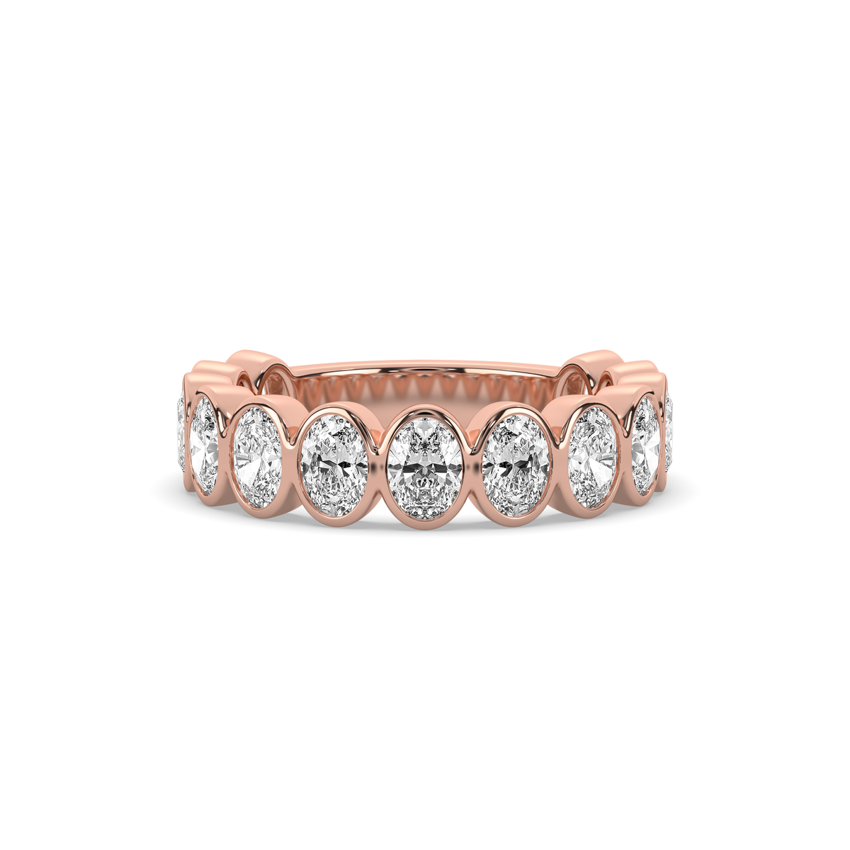 14k yellow gold ring set with a row of oval lab-grown diamonds, each in an individual rounded setting