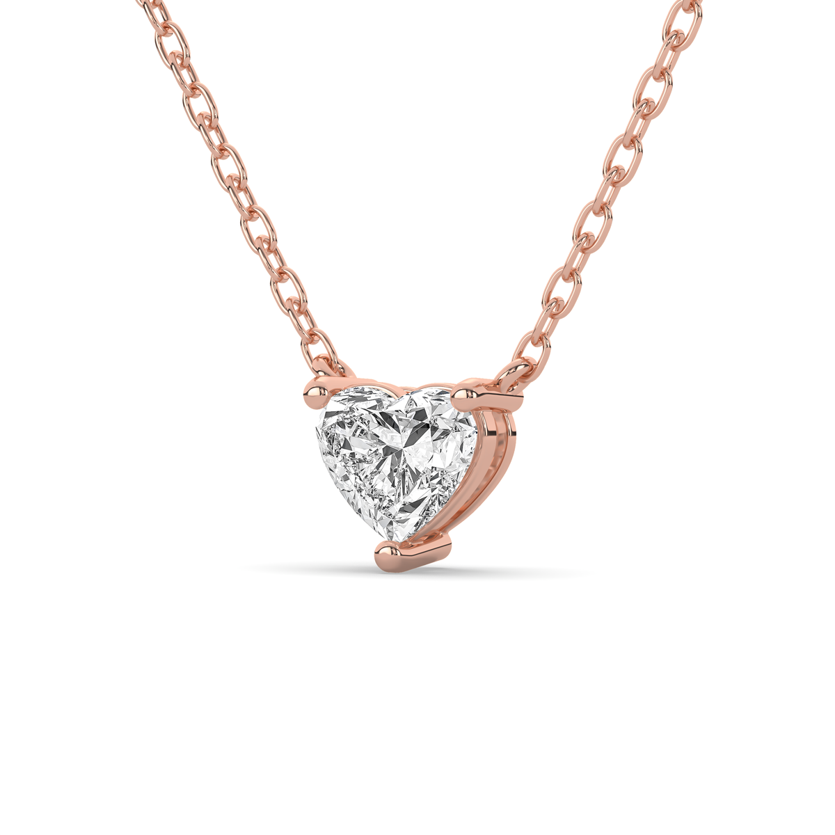 Heart-shaped lab-grown diamond pendant in 14k gold with a three-prong setting