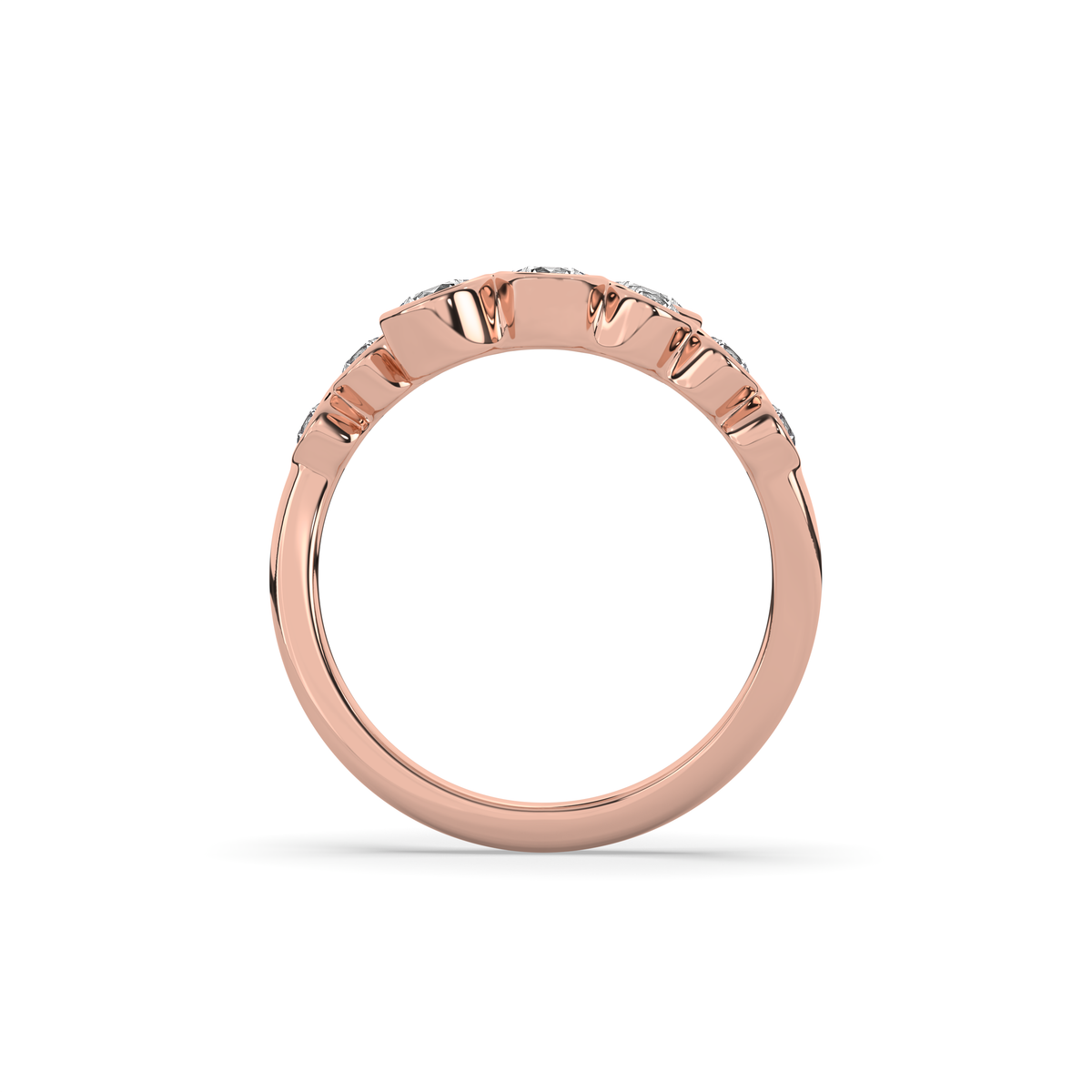 14k yellow gold ring set with two graduated rows of oval lab-grown diamonds
