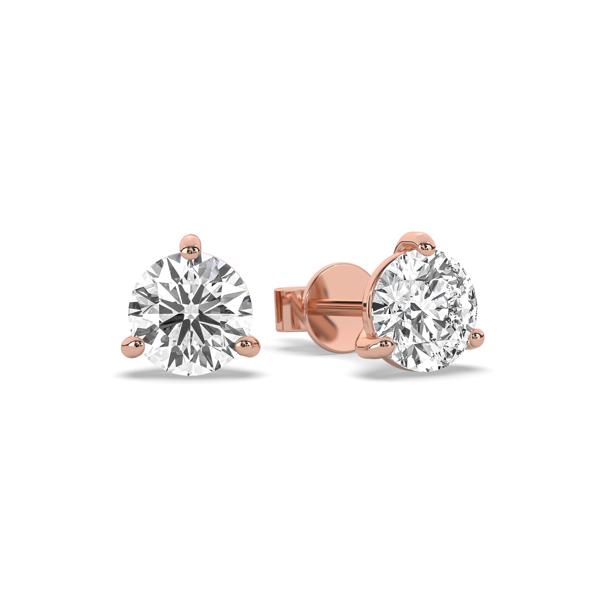 Round lab-grown diamond stud earring in 14k gold with an open prong setting