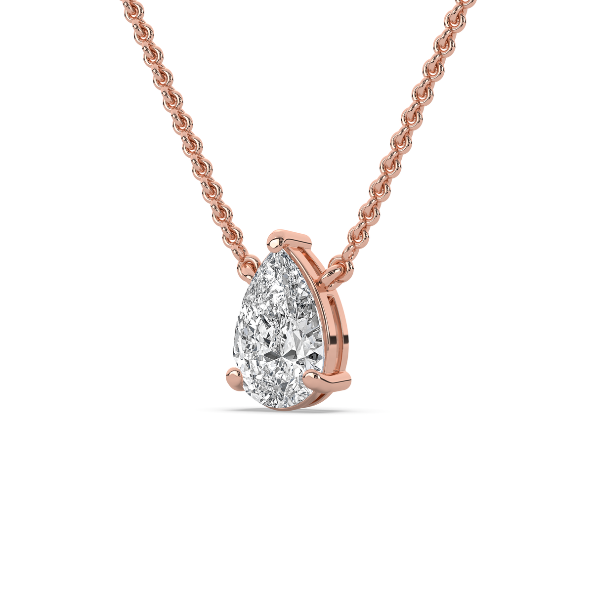 Pear-cut lab-grown diamond pendant in 14k gold with a prong setting
