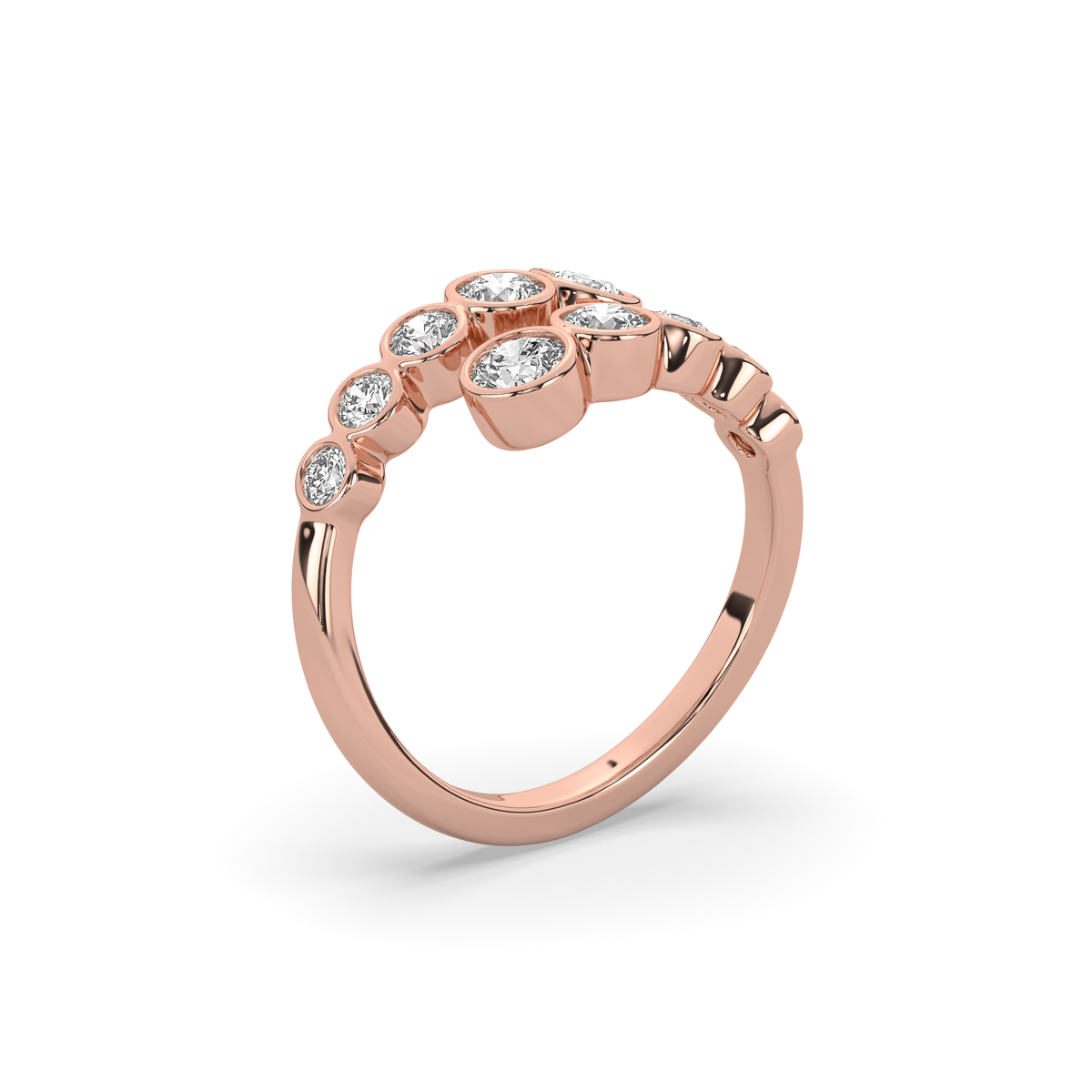14k yellow gold ring set with two graduated rows of oval lab-grown diamonds