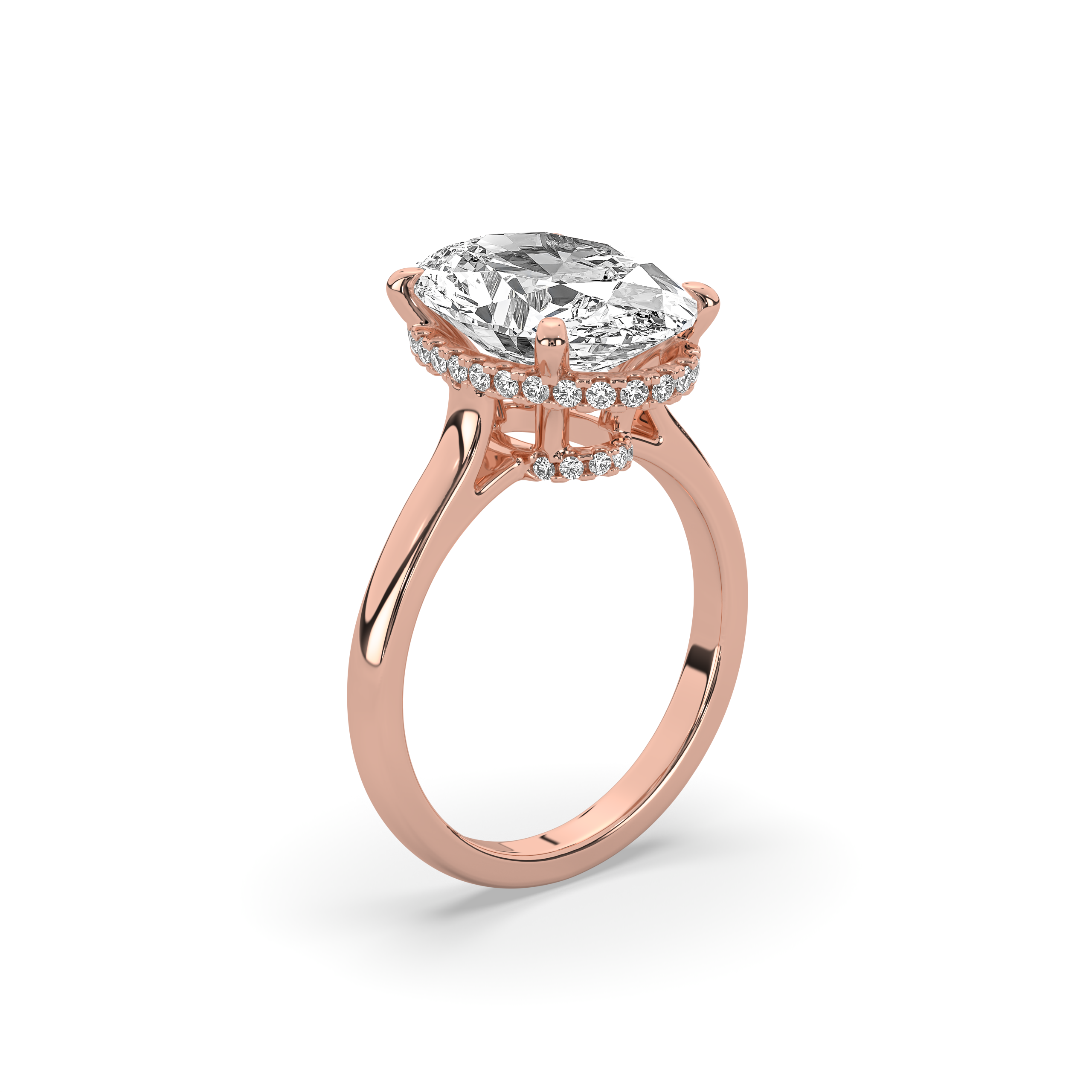 product image of ALVA Double Halo Oval Diamond Engagement Ring in rose gold in a white background