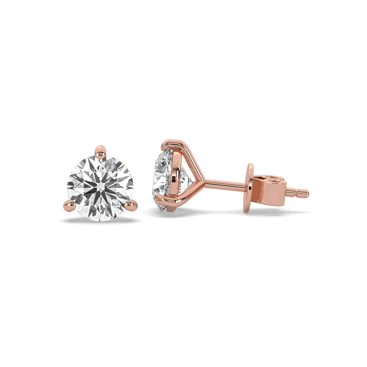 Round lab-grown diamond stud earring in 14k gold with an open prong setting