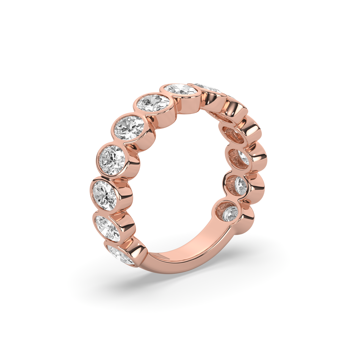 14k yellow gold ring set with a row of oval lab-grown diamonds, each in an individual rounded setting